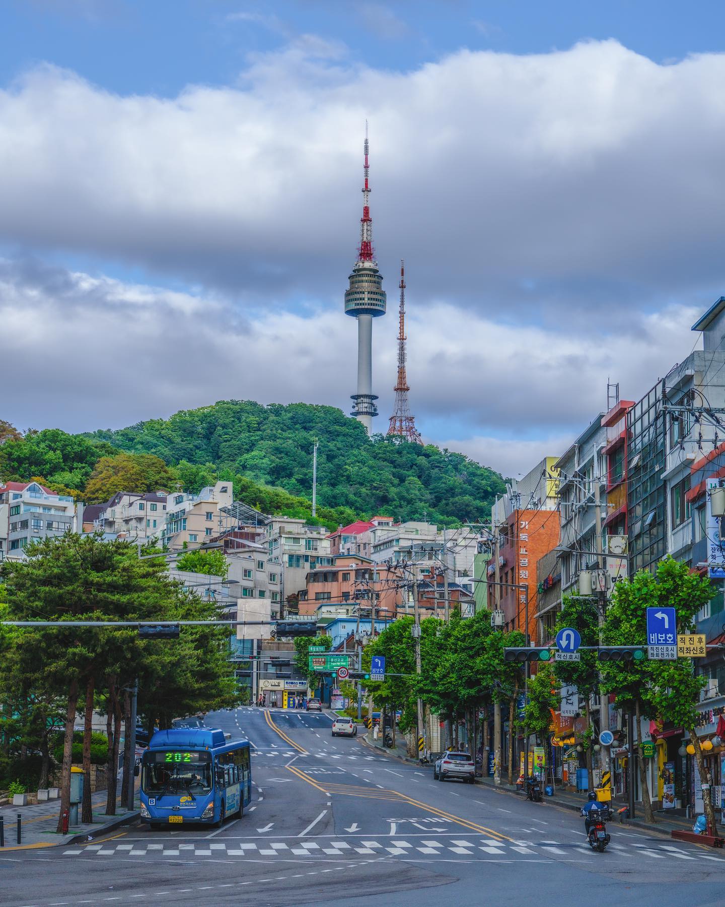 N Seoul Tower on Mt Namsan seen from a road between Yongsan and Jung Districts, downtown Seoul [1440×1800]