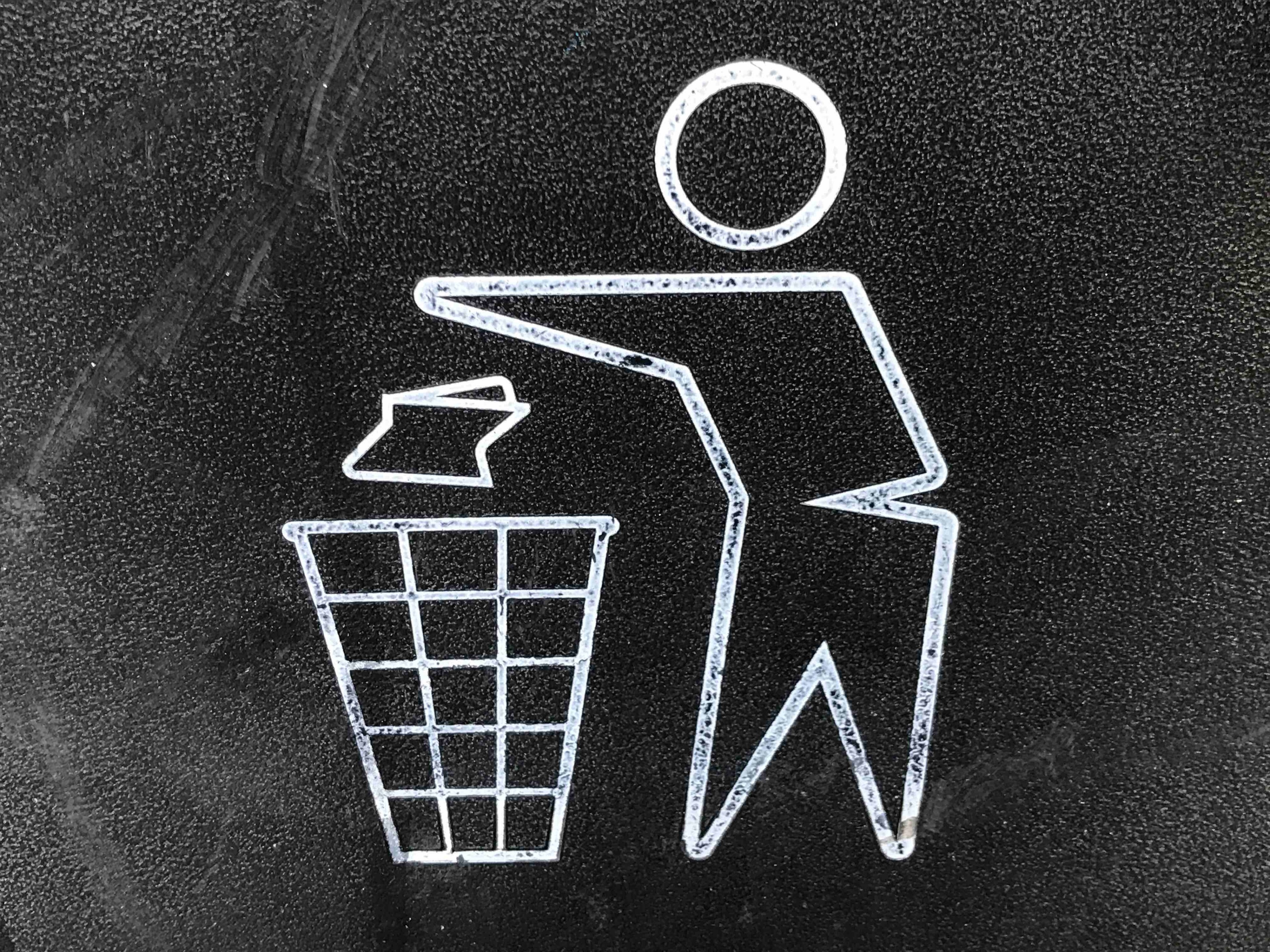 Wallpaper / a chalk drawing of a person throwing garbage into a basket, _recycle garbage bin logo 4k wallpaper free download