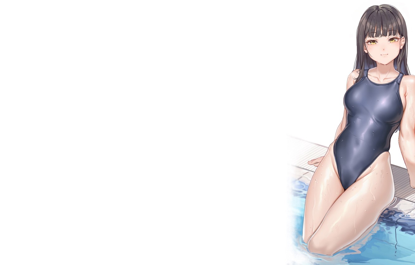 Wallpaper kawaii, , pool, Anime, smile, pretty, swimsuit, cute, swimming pool, high school, pool side, mizugi image for desktop, section сэйнэн