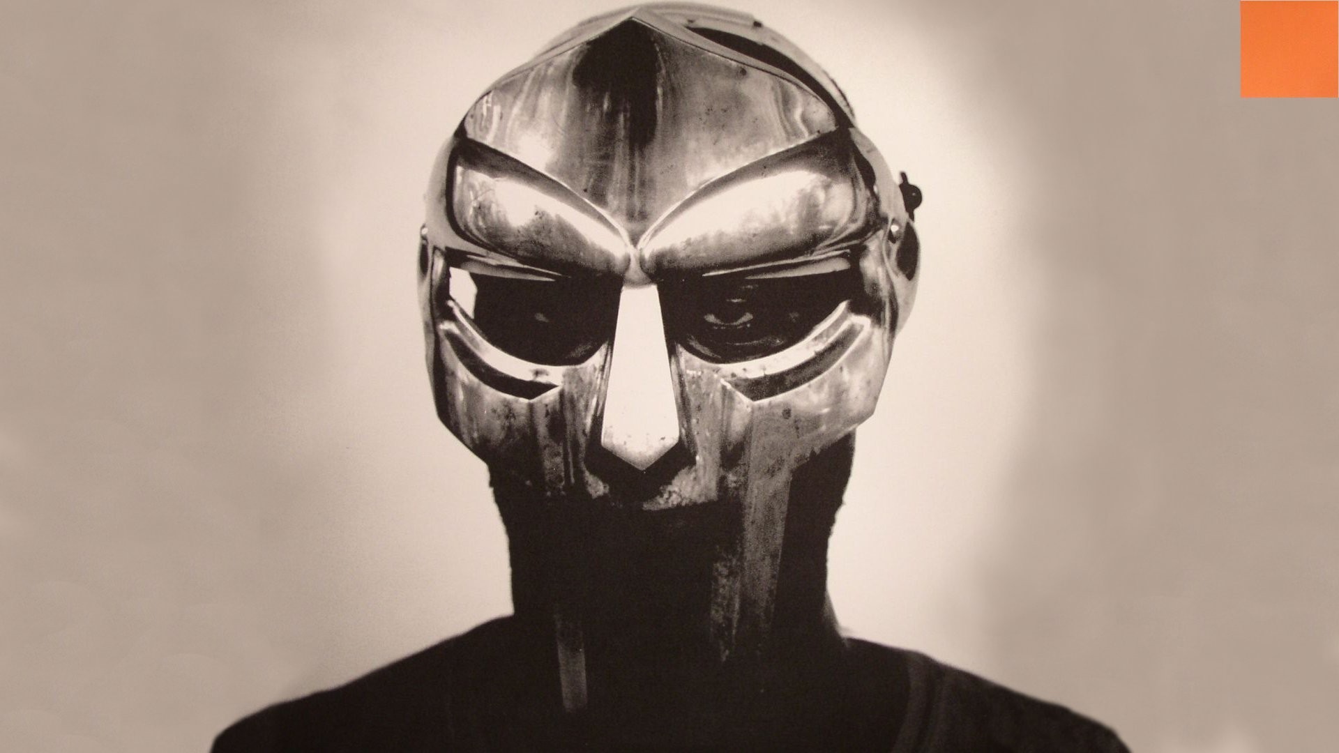 monochrome, music, MF DOOM, cover art, gray, album covers, beige, mask, sepia Gallery HD Wallpaper