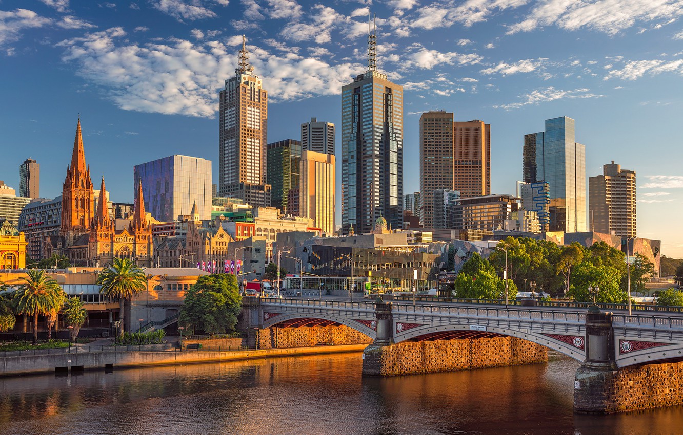 Wallpaper bridge, river, building, Australia, skyscrapers, Melbourne, Yarra River, Australia, Melbourne, the Yarra river, Princes Bridge image for desktop, section город