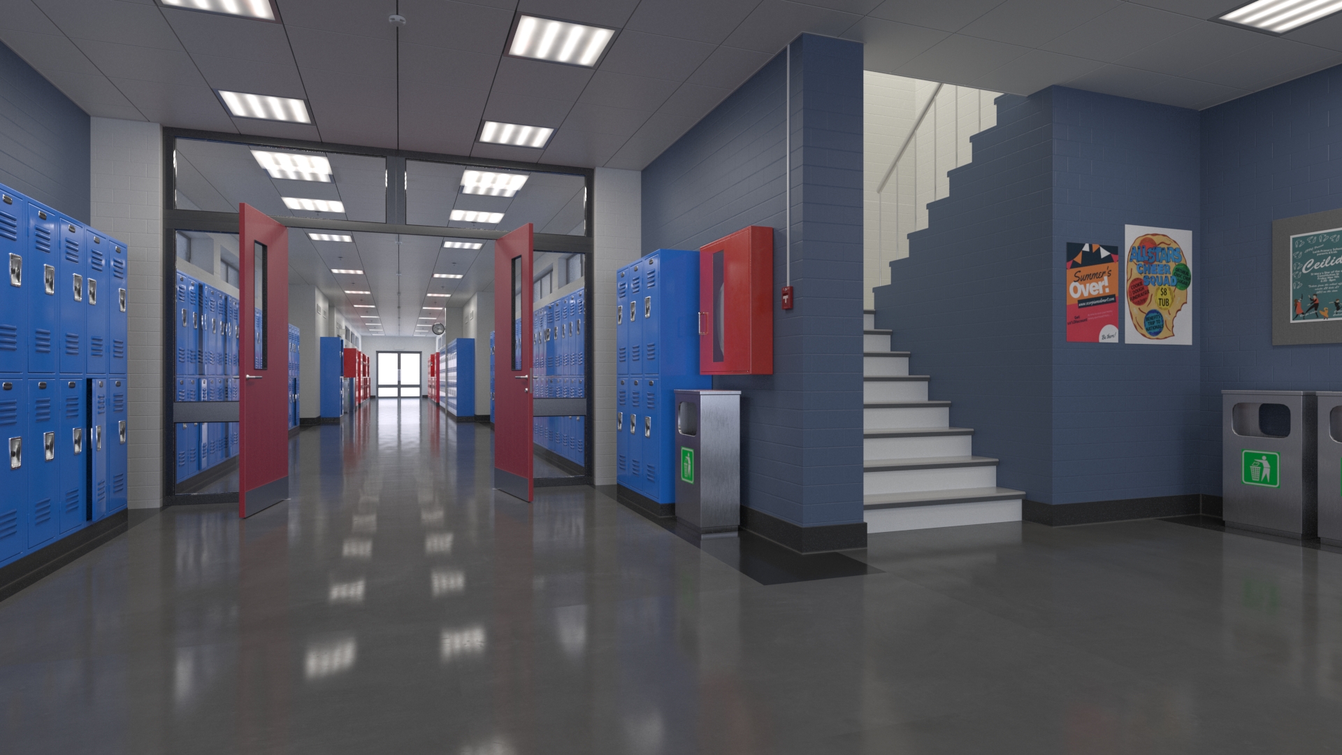 School Hallway 3D Model $199 - .max .fbx .obj
