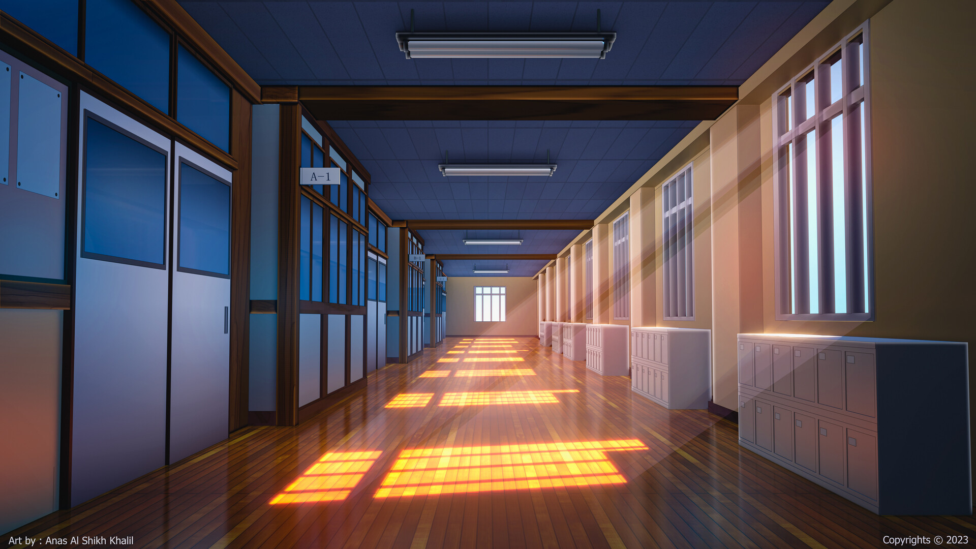 Anime School Hallway