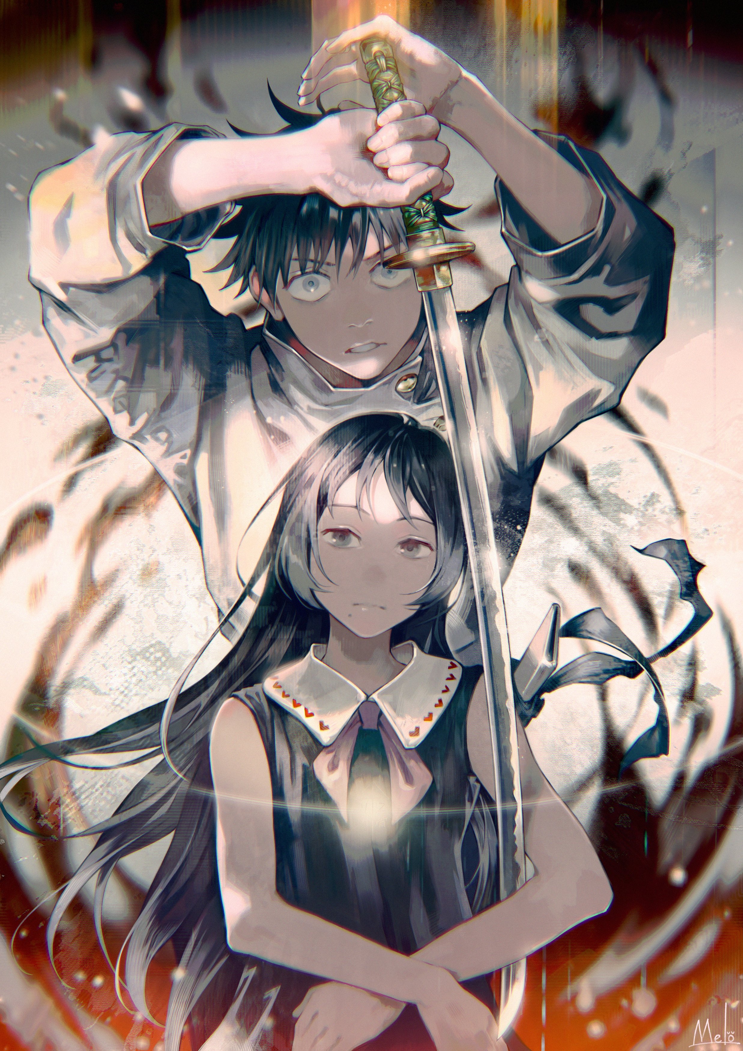 okkotsu yuuta and orimoto rika (jujutsu kaisen) drawn