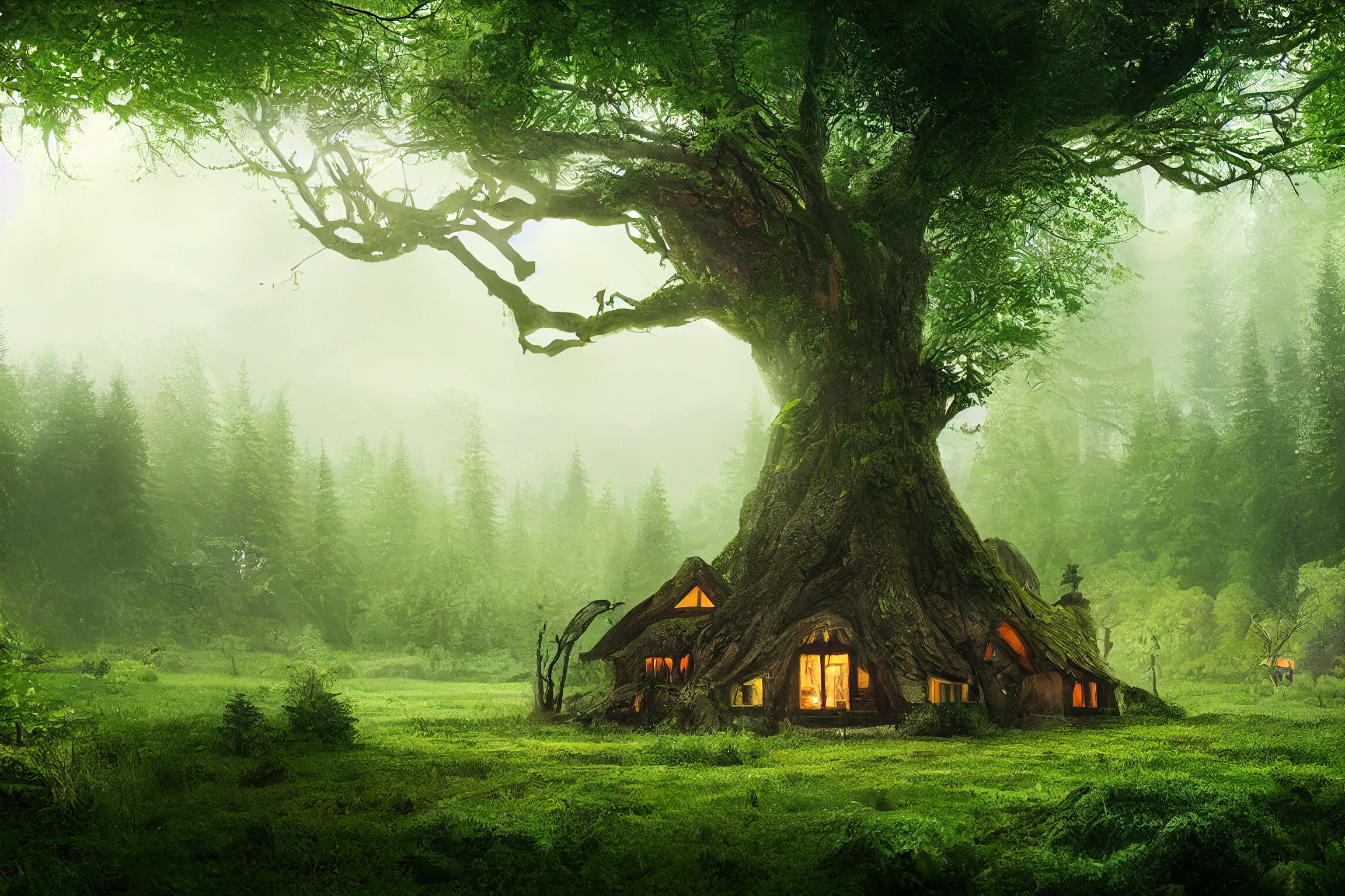 Wallpaper, tree house, magic, forest 2304x1536