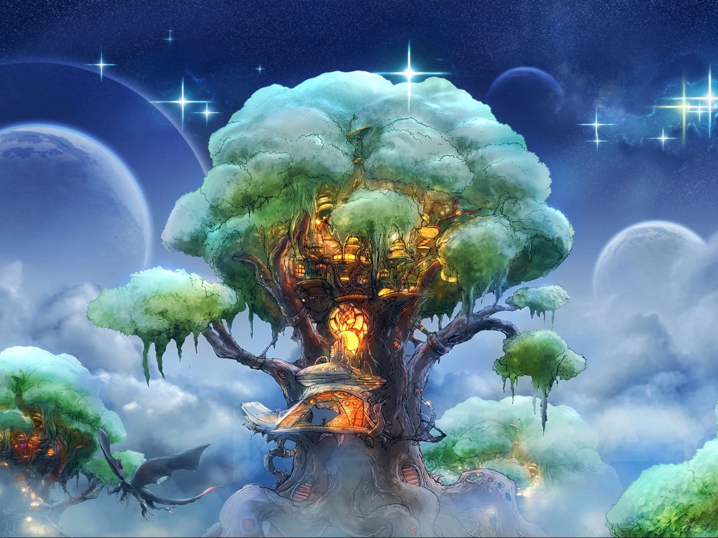 Download wallpaper 1400x1050 fantasy, tree, art, magic standard 4:3 HD background