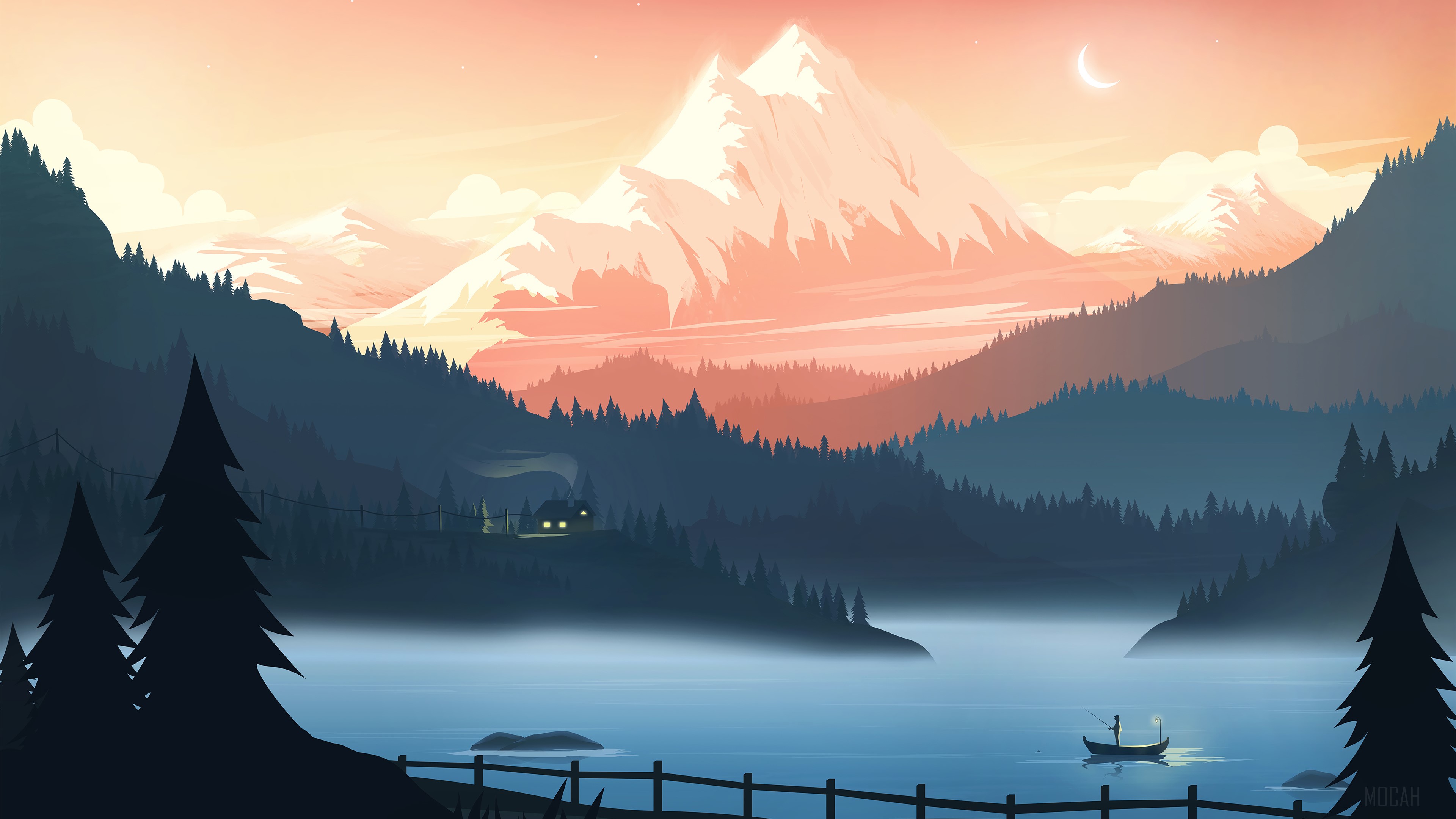 Digital Art, Minimalist, Minimalism, Simple, Mountain, Lake, Scenery, Landscape 4k Gallery HD Wallpaper