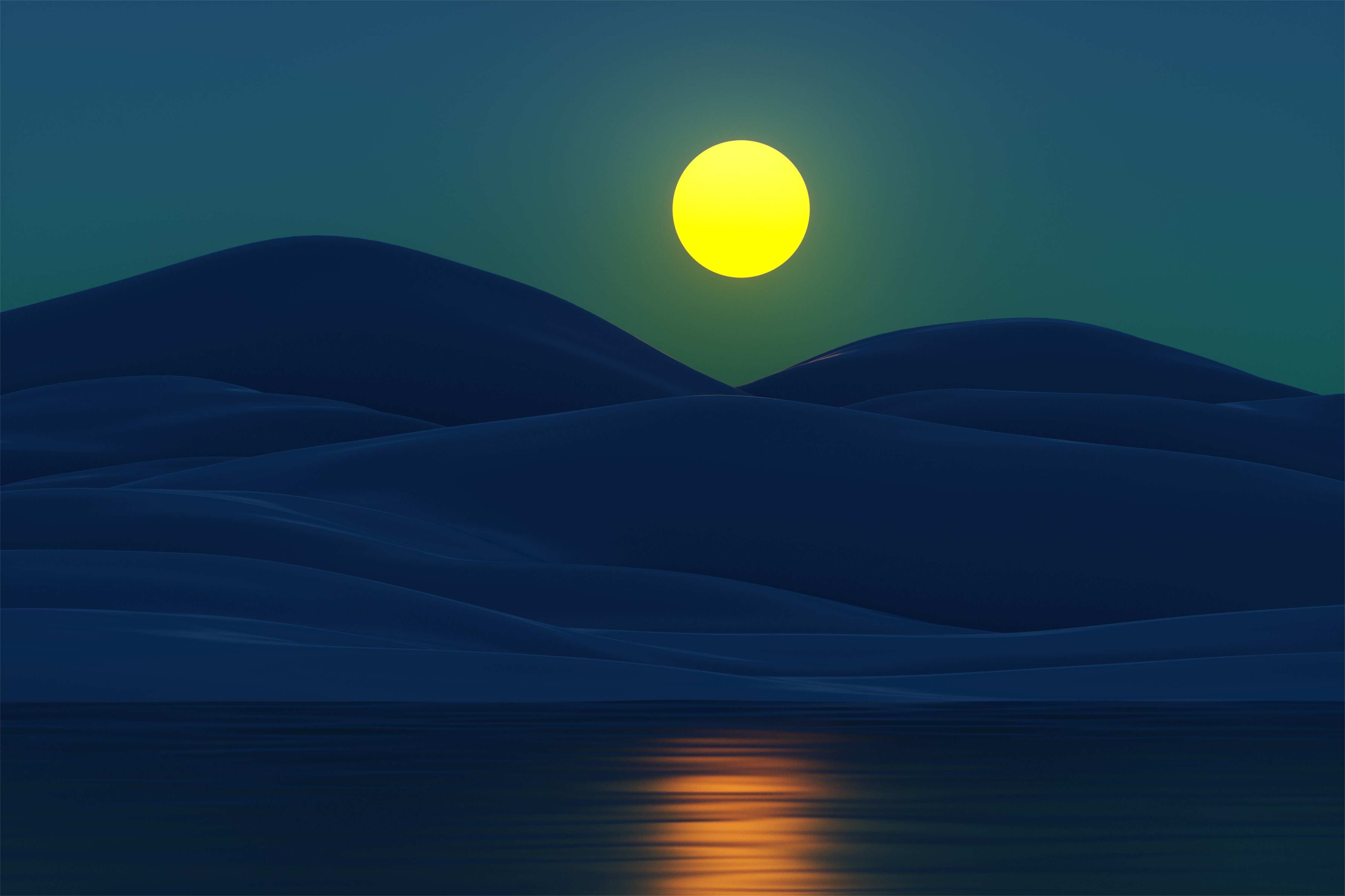 Moon Wallpaper 4K, Night, Mountains, Lake, Nature