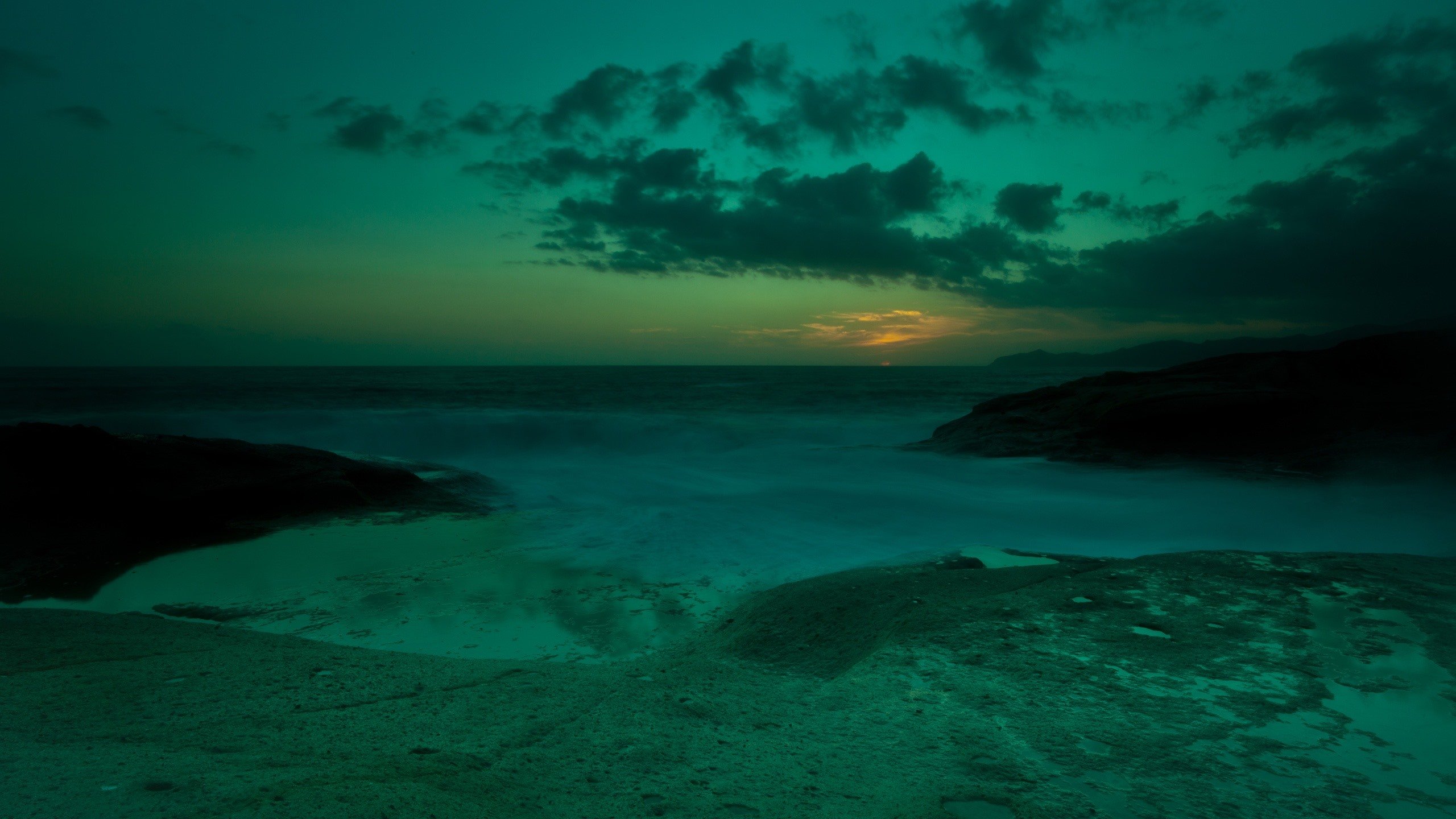 Wallpaper Night, sea, sky, clouds, green 2560x1600 HD Picture, Image