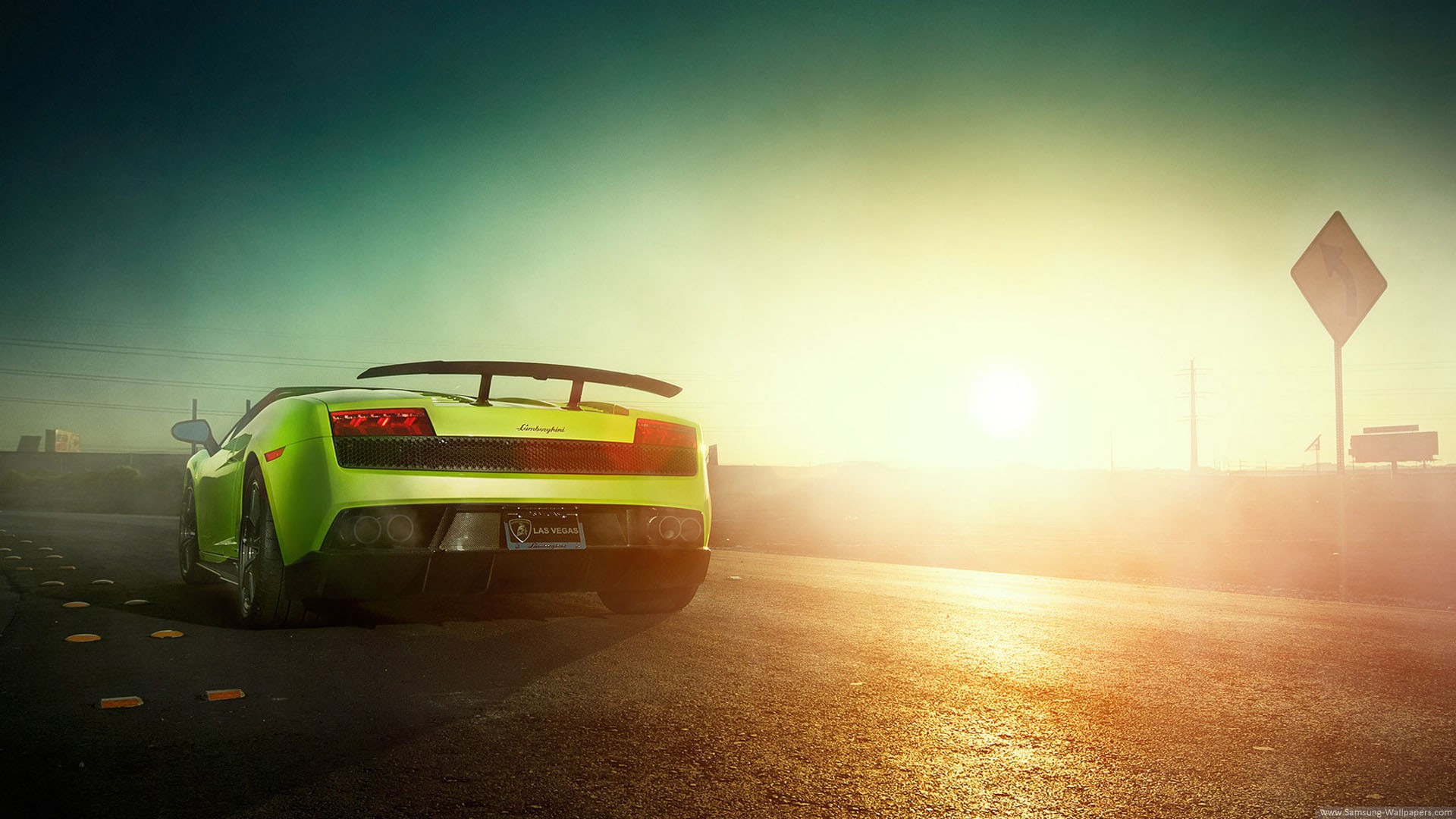 car, Lamborghini, Sunset, Green Cars Wallpaper HD / Desktop and Mobile Background