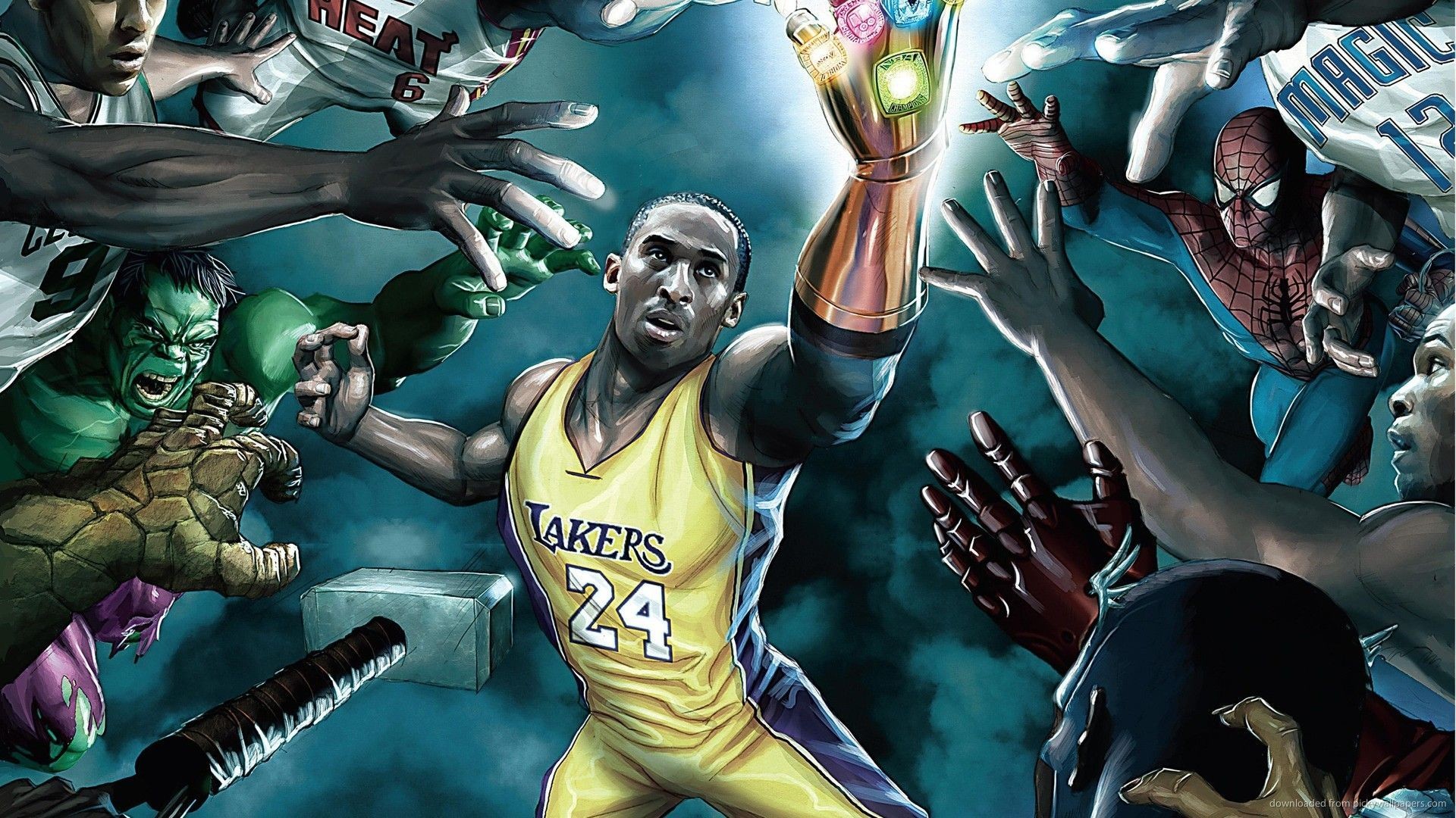 power moves' featuring basketball players, kobe bryant & lebron james & marvel super heroes