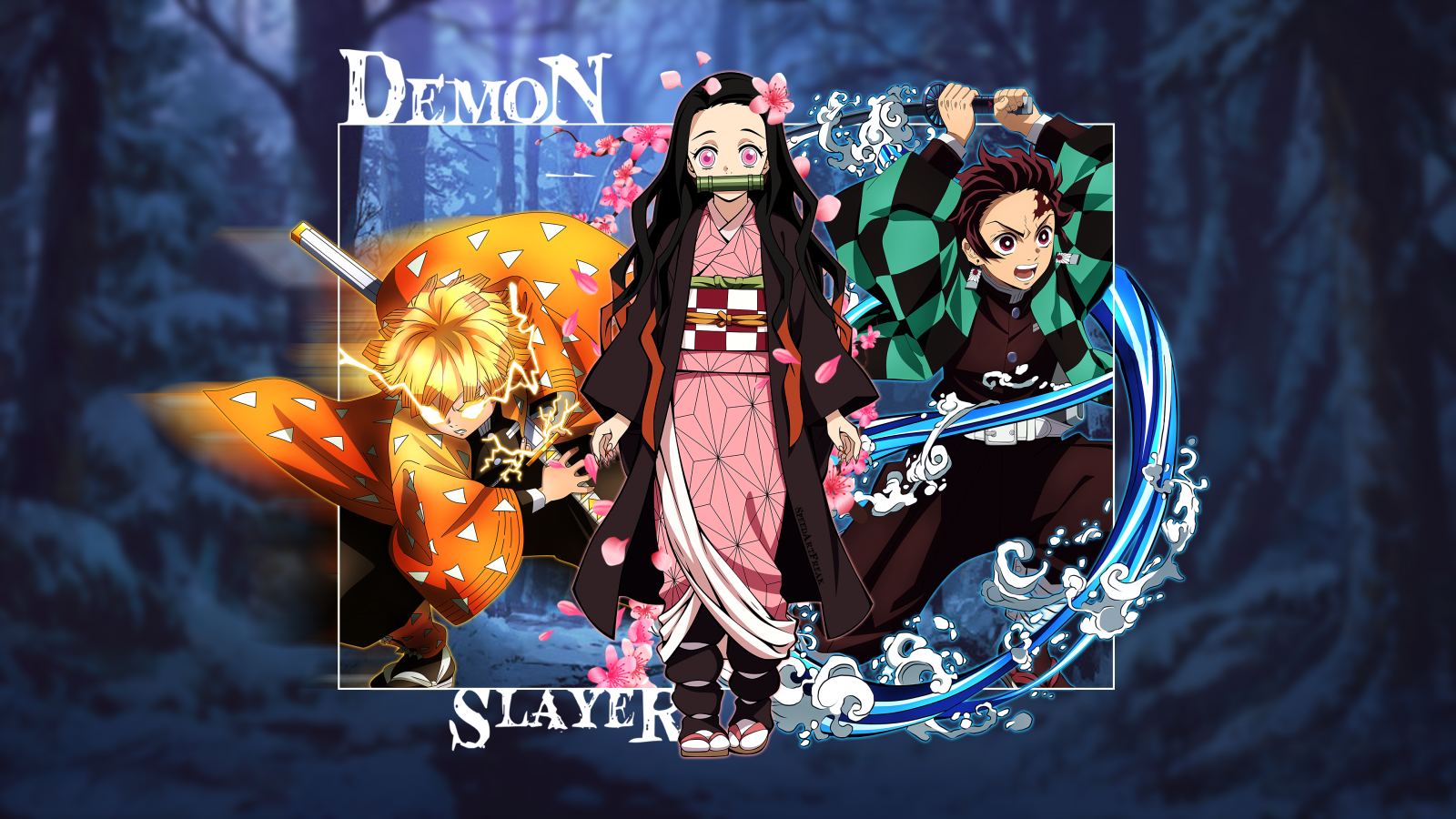 Wallpaper, Kimetsu no Yaiba, demon, Slayer, Kamado Nezuko, Tanjiro Kamado, Kamado Tanjir, Zenitsu Agatsuma 3840x2160