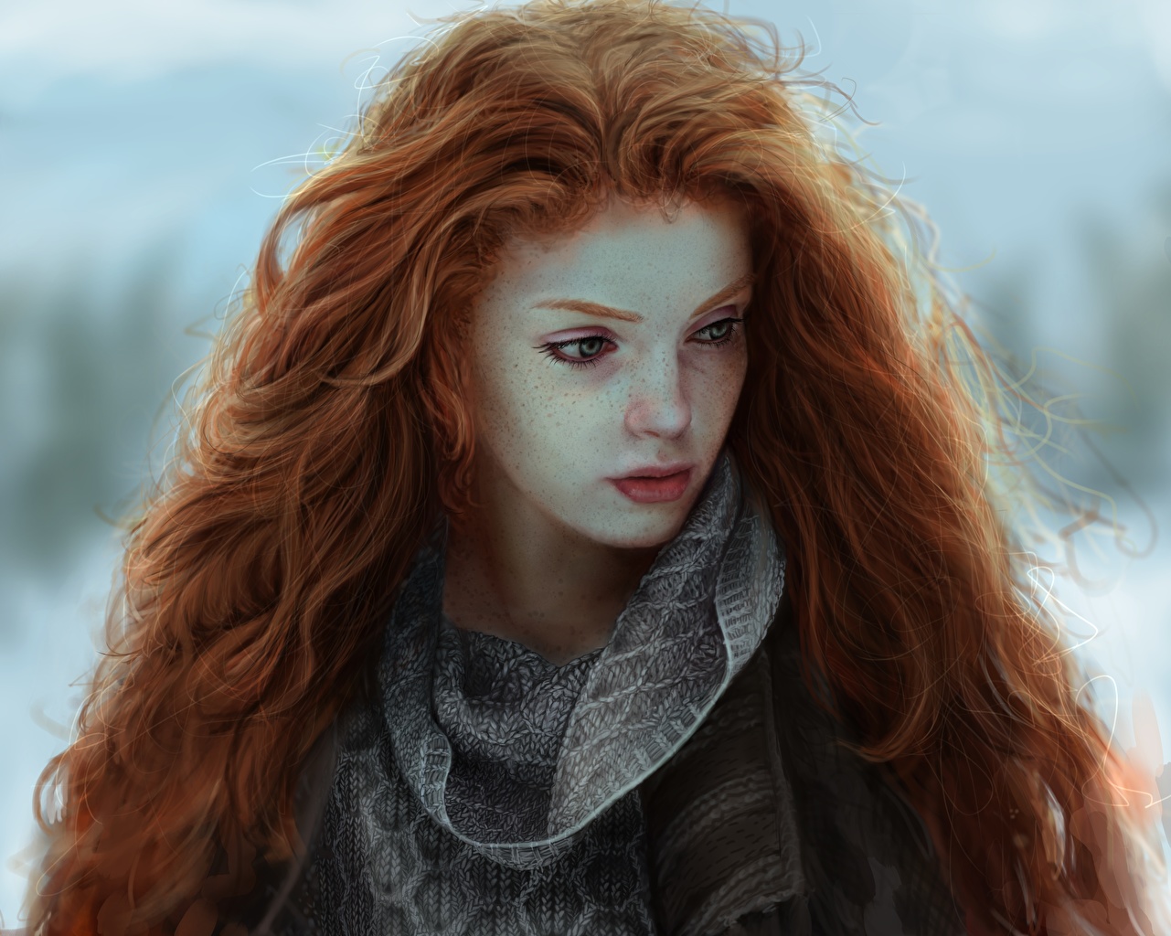 Picture Redhead girl Beautiful Hair Girls Painting Art