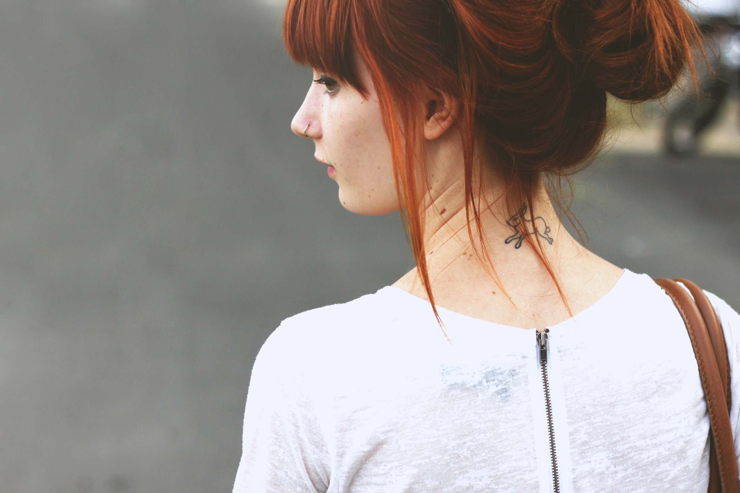 Wallpaper, white, France, cute, girl, tattoo, French, skinny, ginger, dress, piercing, ring, redhead, nosering 2352x1568