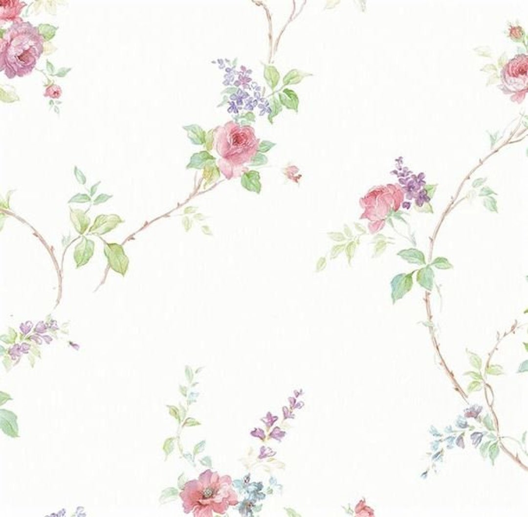Pink Trailing Rose Wallpaper With Lavender & Violet Spring