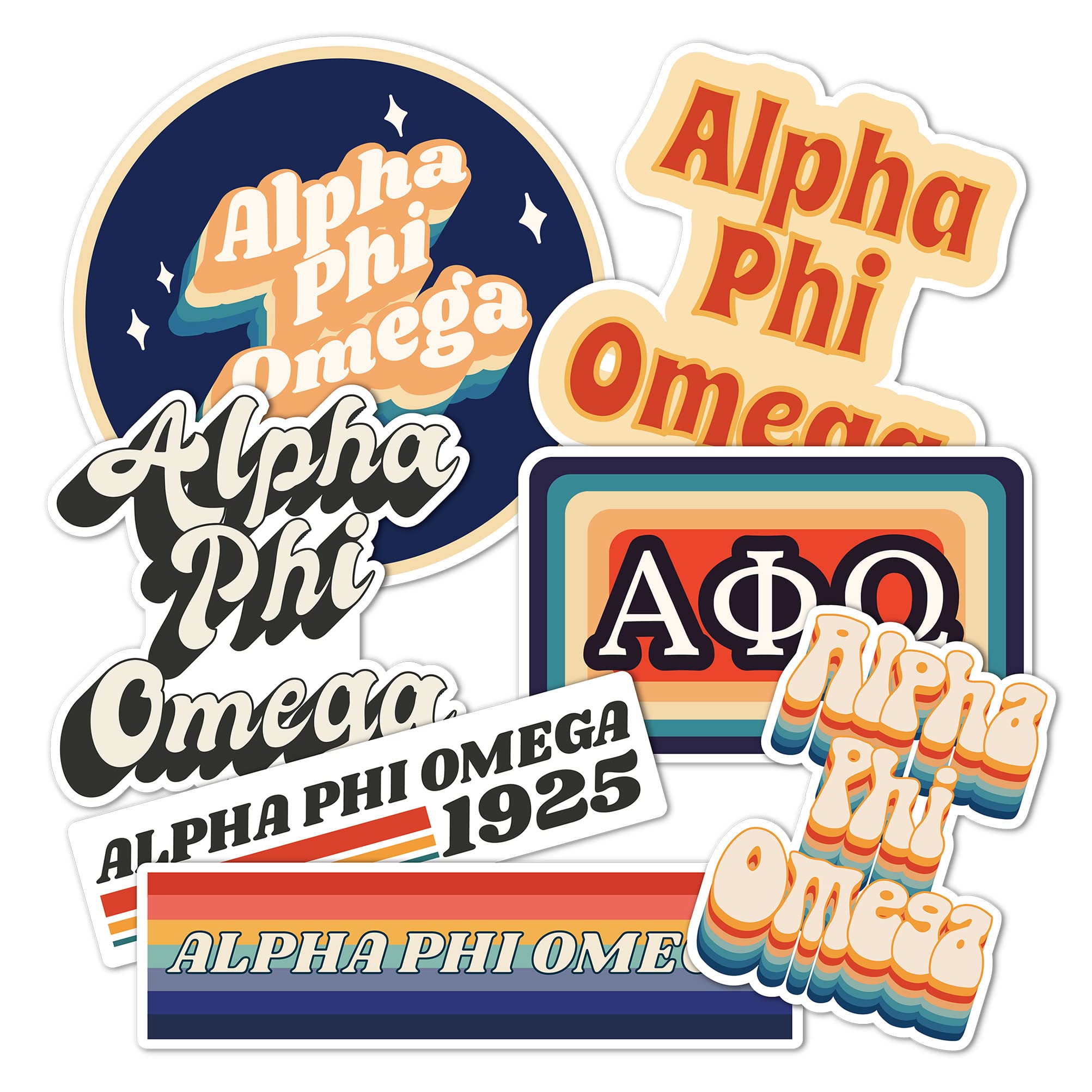 Alpha Phi Omega 70's Themed Sticker Sheet Decal Laptop Water Bottle Car apo (70's Sheet)