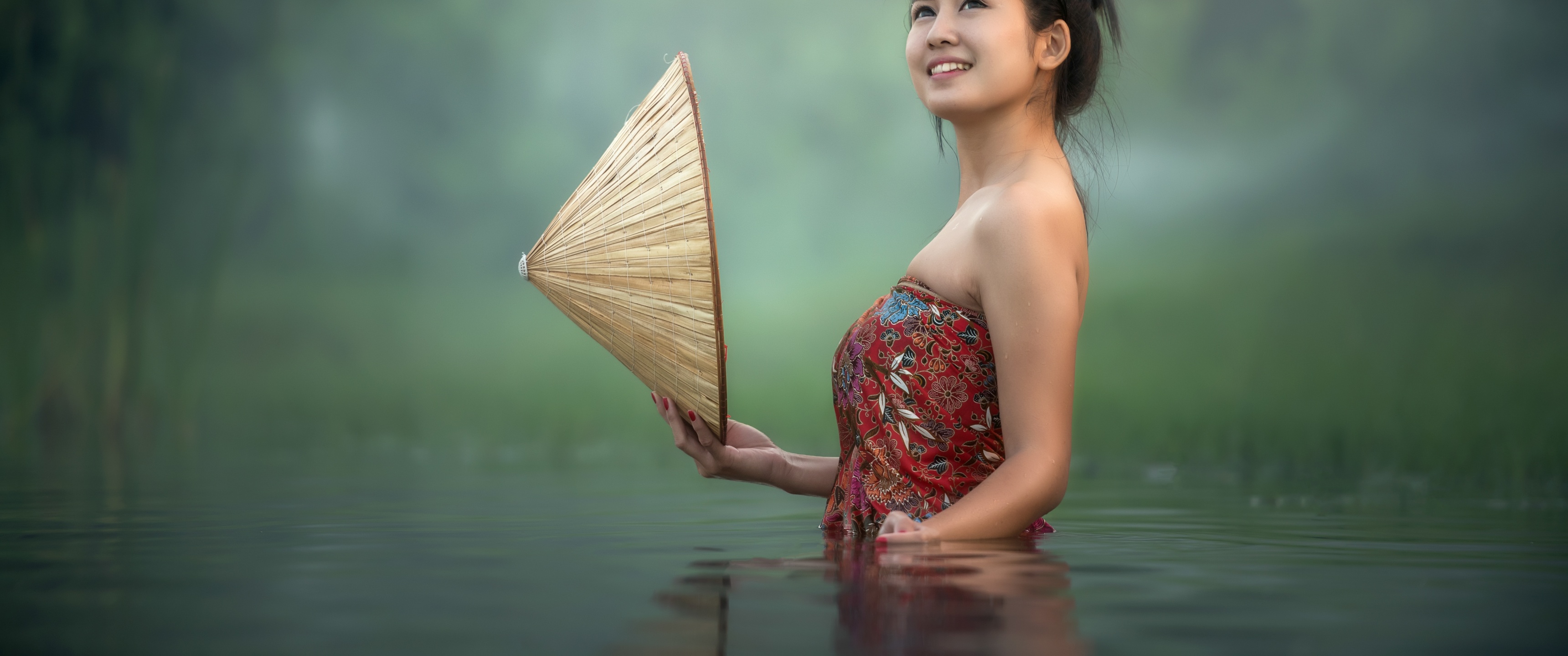 Asian Girl Wallpaper 4K, Teen, Lake, Pond