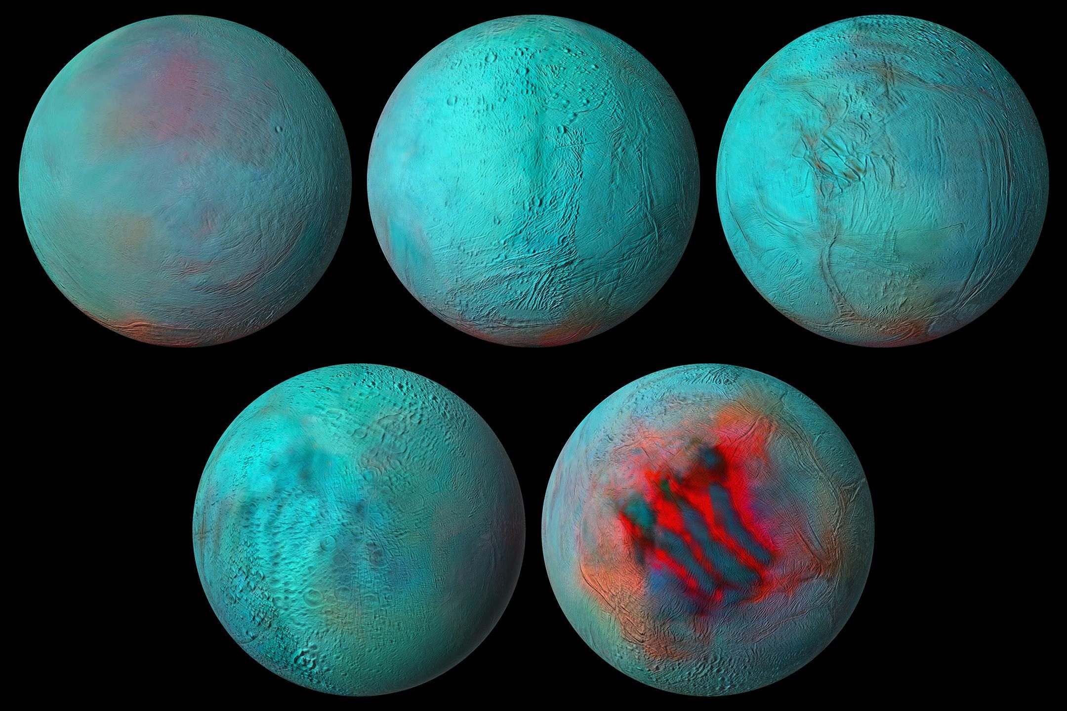 Cassini infrared Enceladus image reveal moon's geologic activity. BBC Sky at Night Magazine