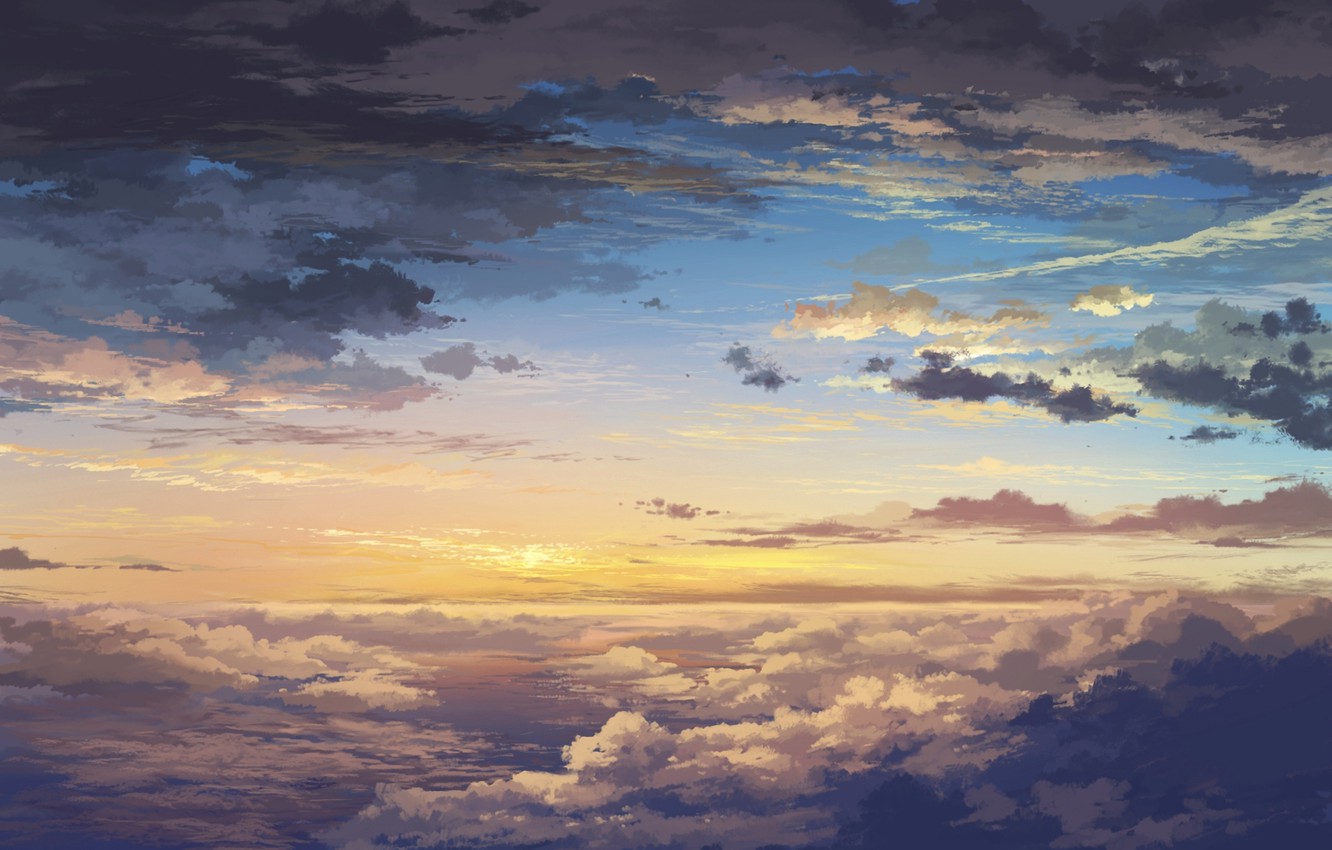 Wallpaper the sky, clouds, landscape, sunset, clouds, dawn, height, art, juuyonkou image for desktop, section рендеринг