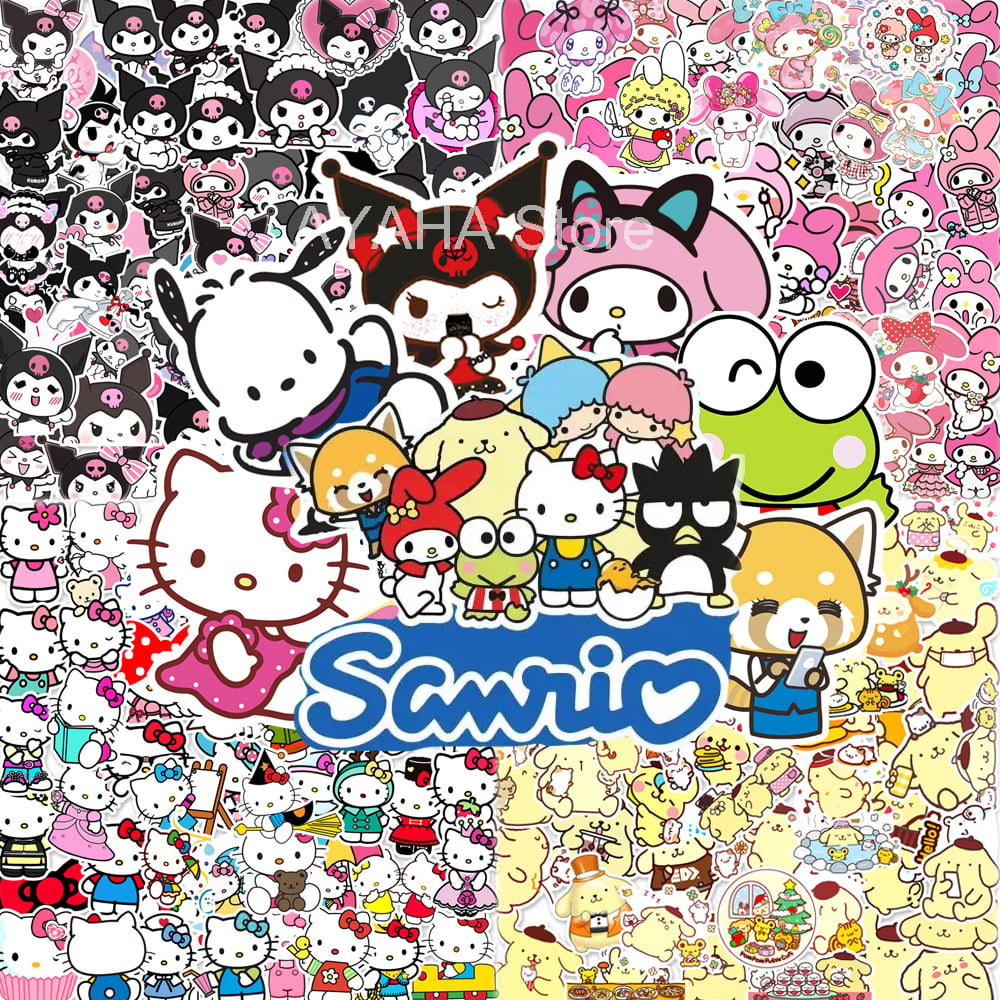 100pcs Kawaii My Melody Kuromi Hello Kitty Stickers For Kids Girls DIY Laptop Phone Diary Cute Cartoon Sanrio Sticker Decals