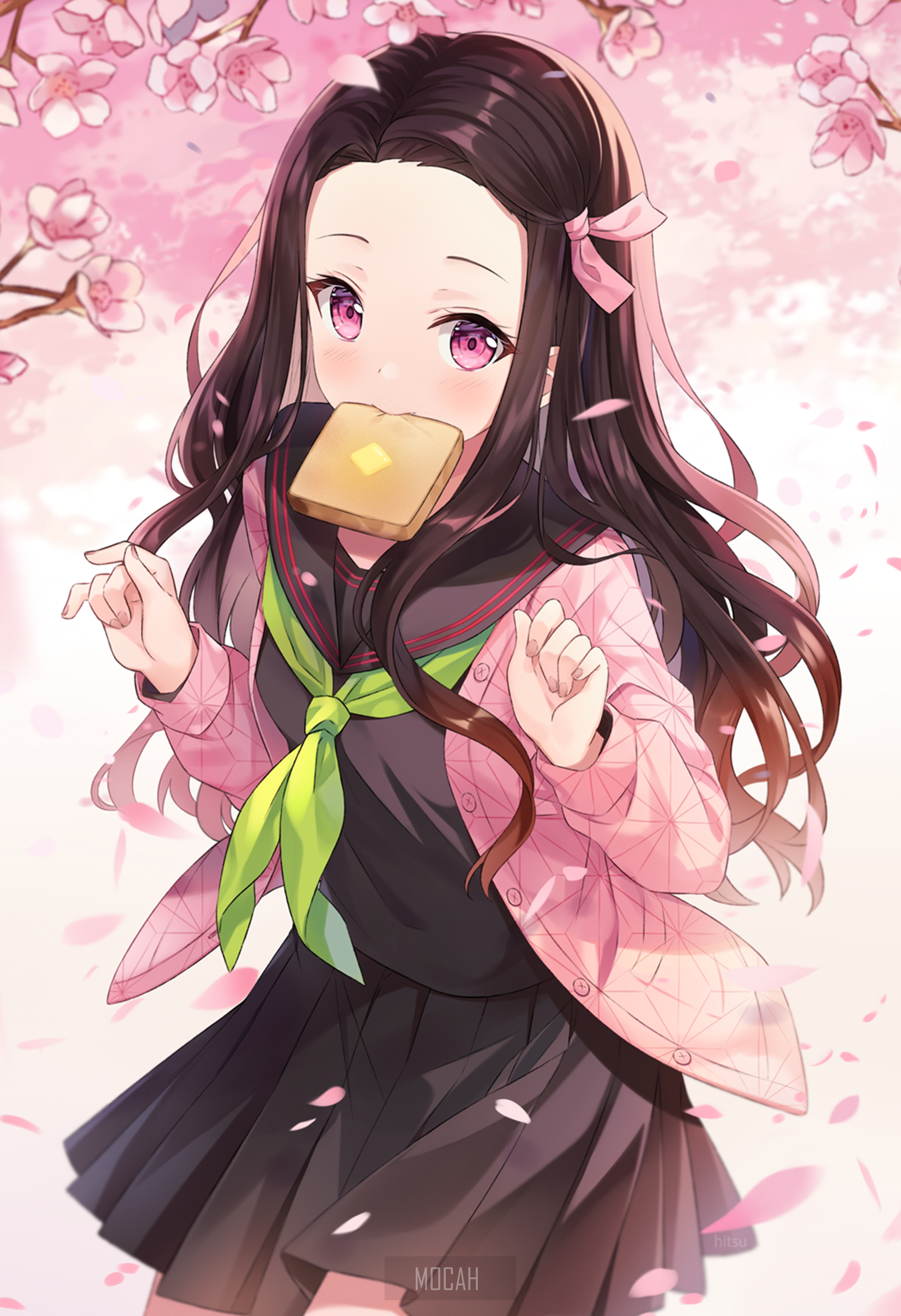anime, anime girl, pink eyes, dark hair, pink, Kamado Nezuko, Kimetsu no Yaiba wallpaper download, 2055x3000 Gallery HD Wallpaper