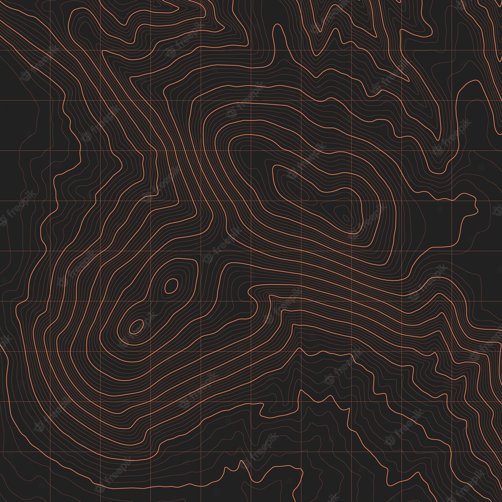 Premium Vector. Vector black orange topography contour map abstract cartographic background