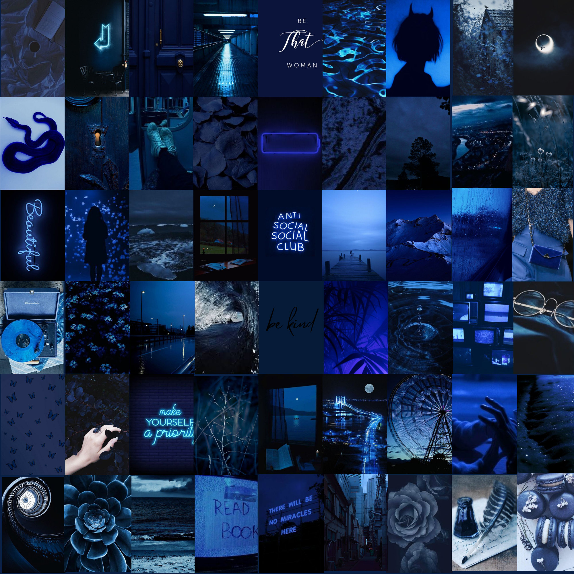 Navy Blue Photo Wall Collage Kit, Blue Aesthetic, Dark Blue, Digital Prints, Aesthetic Room Wall Decor, 60 Pcs