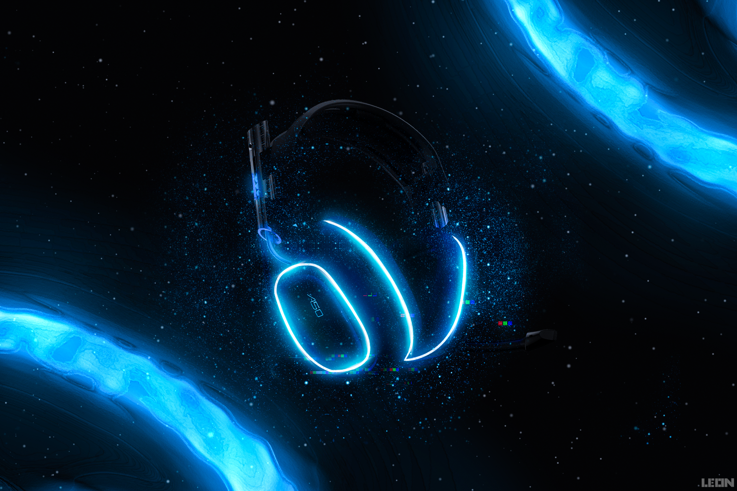 Wallpaper, headphones, neon, lights, digital art, fan art, artwork 1500x1000