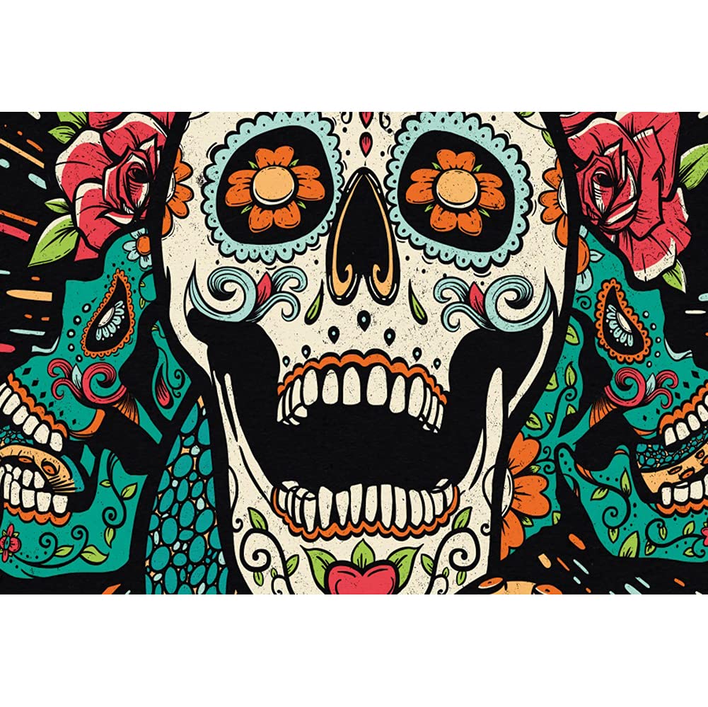 Amazon.com, DORCEV 12x8ft Horror Sugar Skull Floral Background Funny Colorful Graffiti Skeleton Mexican Fiesta Party Photography Backdrops Dia de Los Muertos Birthday Party Cake Table Banner Studio Props Vinyl