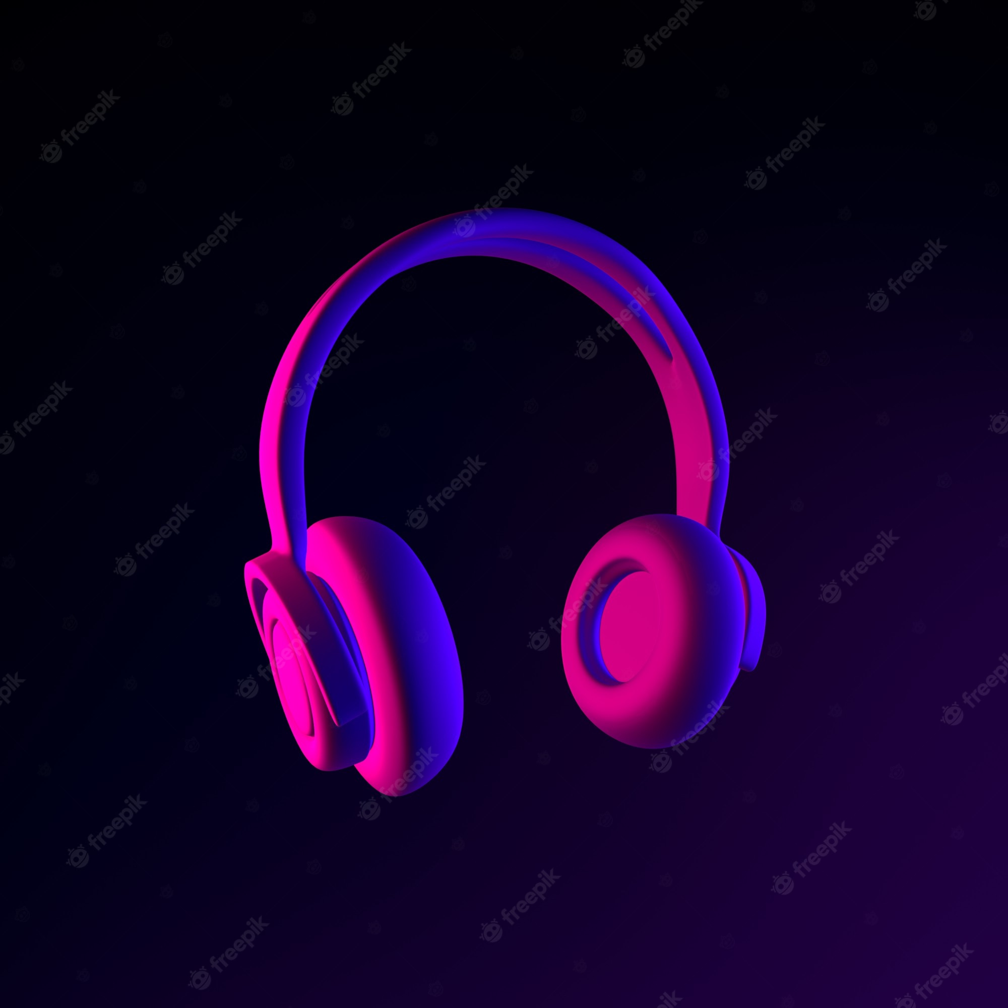 Premium Photo. Headphones neon icon. 3D rendering ui ux interface element. dark glowing symbol