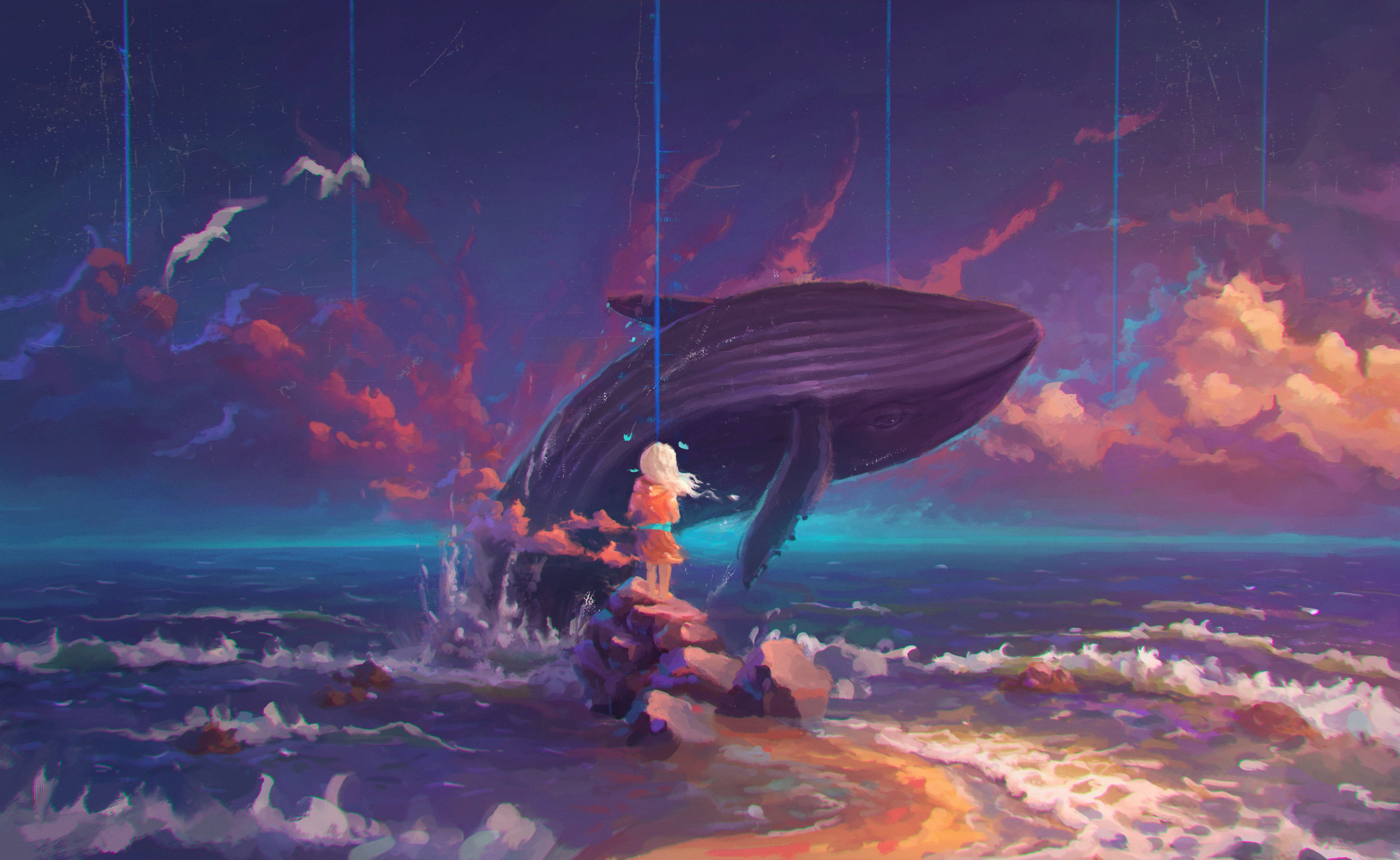 Whale jumping in the ocean Art Wallpaper