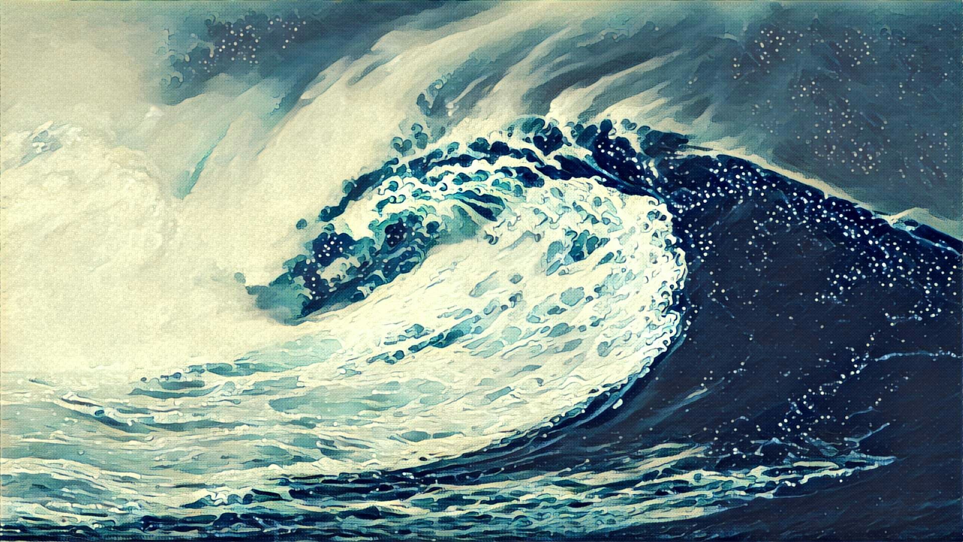 artwork, waves, drawing, sea Gallery HD Wallpaper