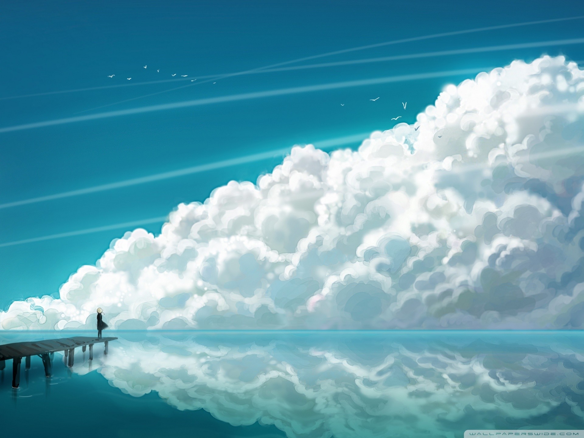 Wallpaper, sunlight, drawing, sea, sky, clouds, horizon, cloud, computer wallpaper, atmosphere of earth, wind wave, arctic ocean, meteorological phenomenon 1920x1440