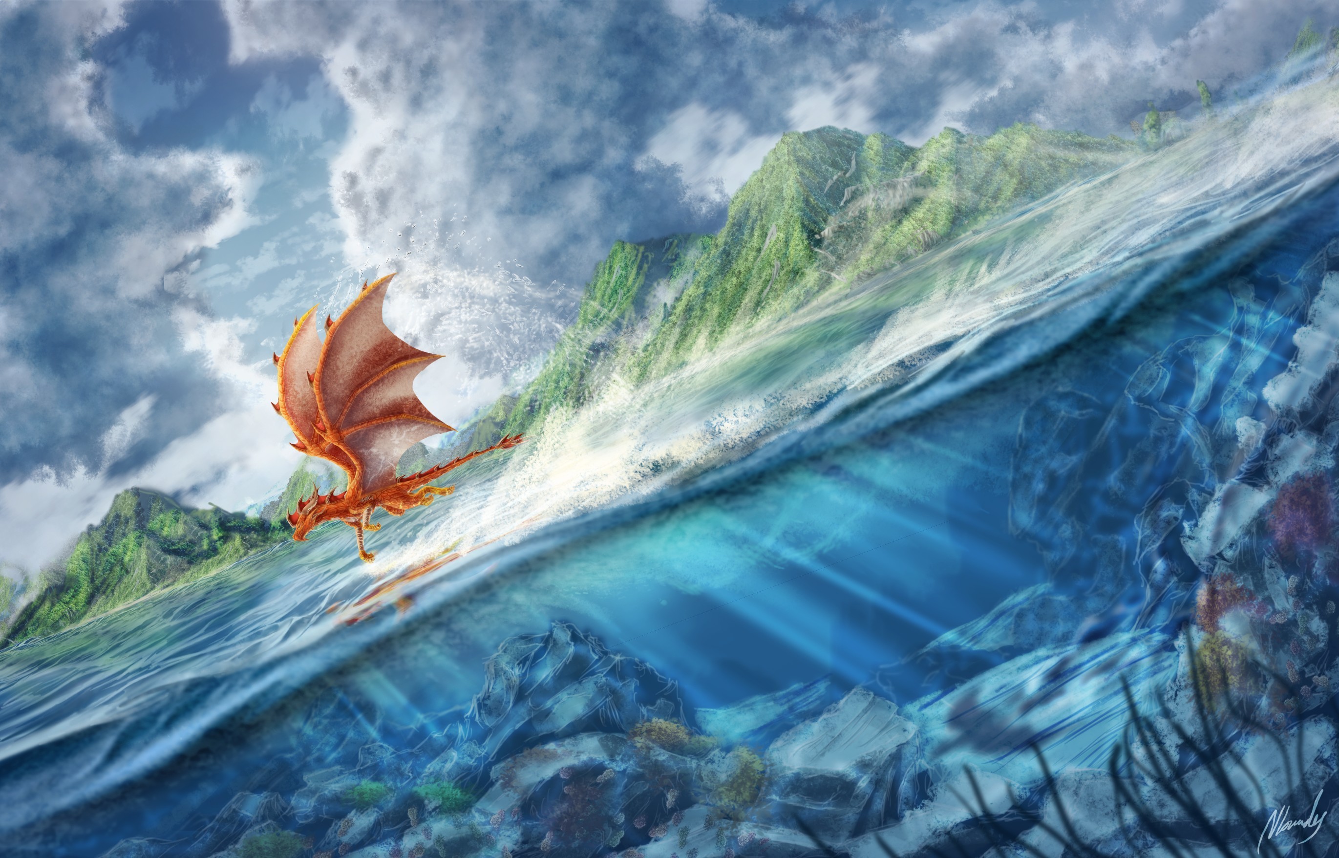 ocean, Sea, Underwater, Fantasy, Art, Dragons, Flight Wallpaper HD / Desktop and Mobile Background