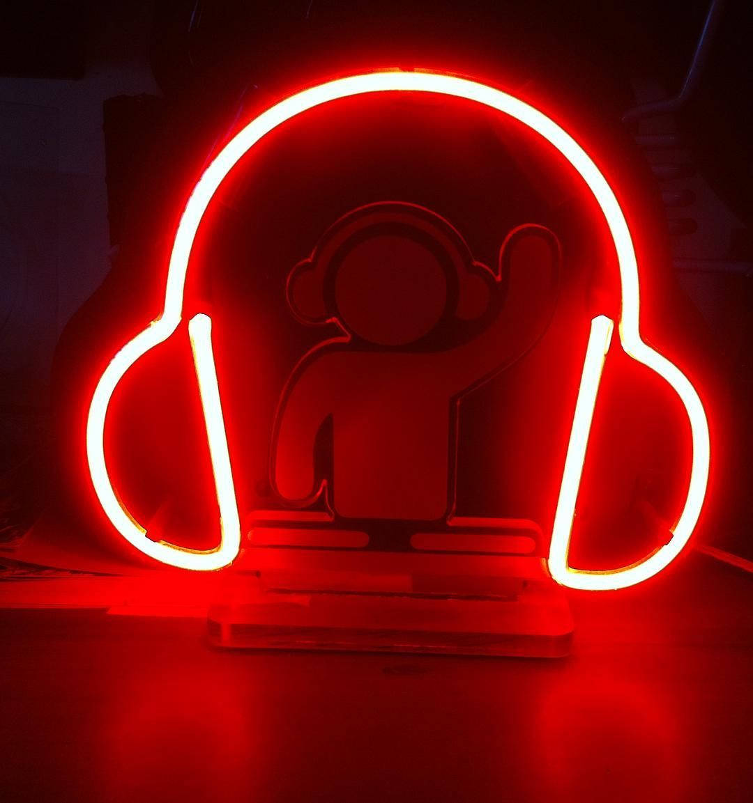 Download Red Aesthetic Neon Headphones Wallpaper