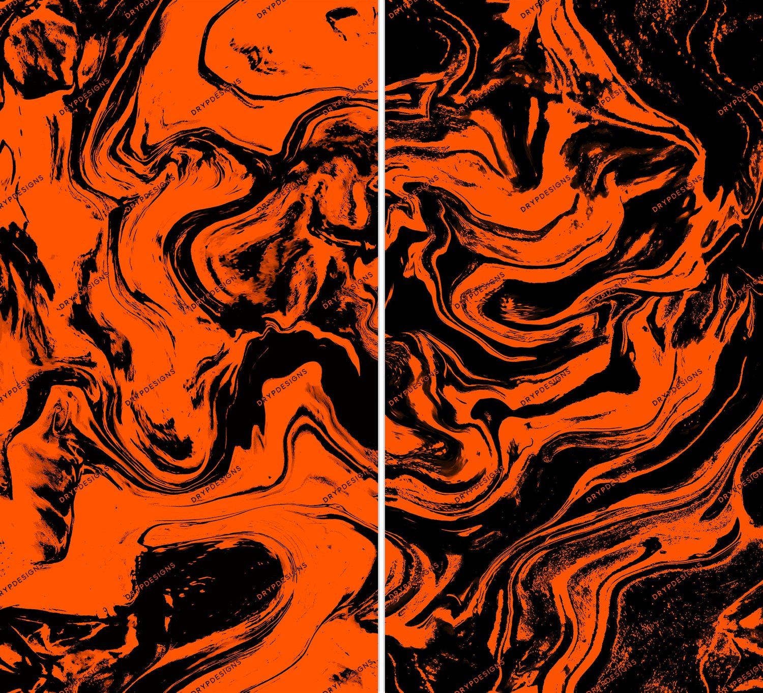 Orange + Black Liquid Marble Swirl Seamless Background