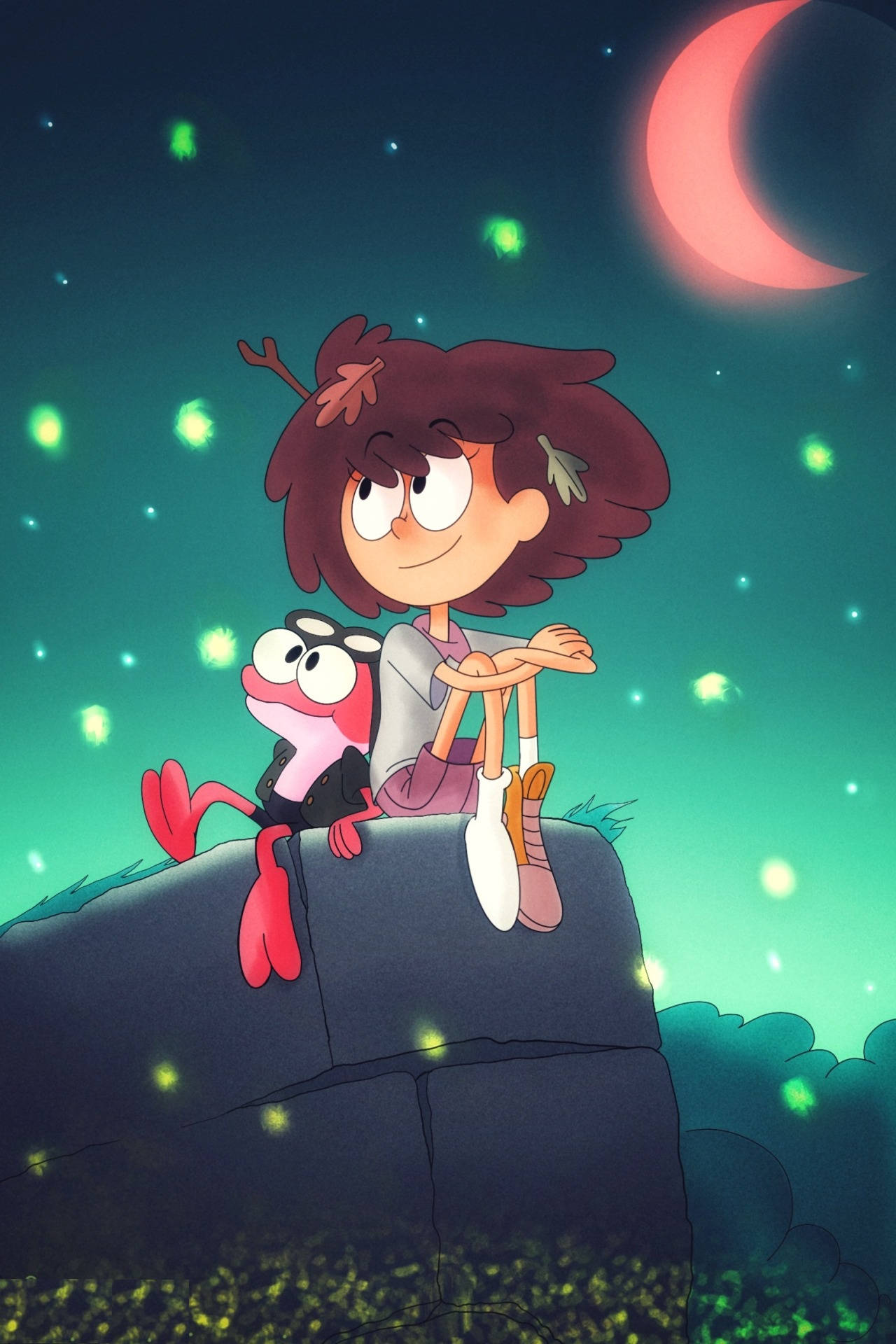 Download Amphibia Anne And Sprig Night Wallpaper
