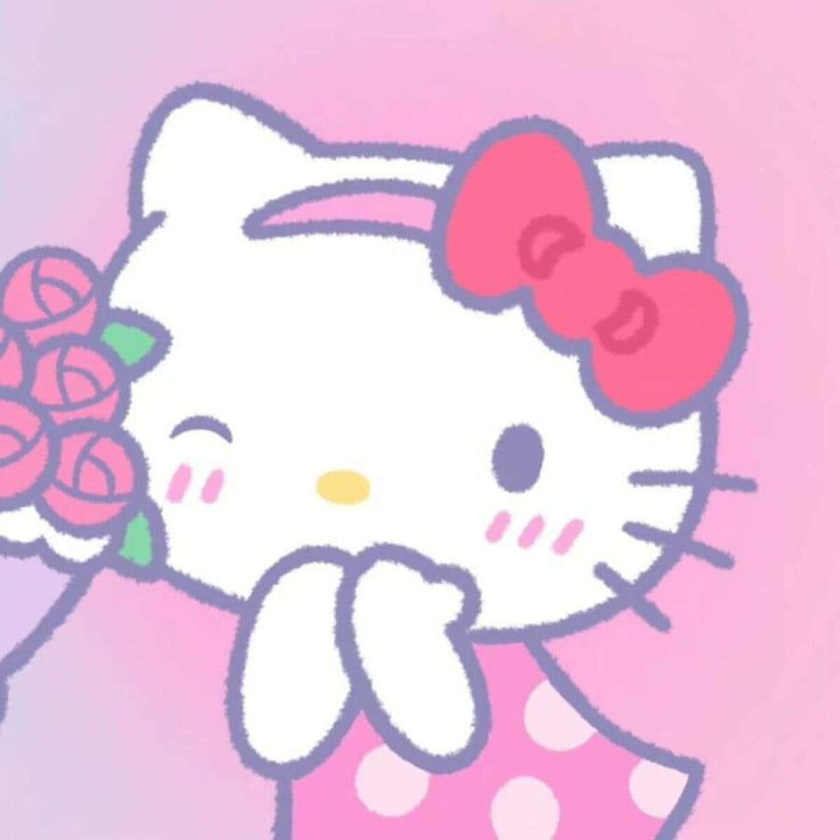 Download Hello Kitty Flowers Cartoon PFP Wallpaper