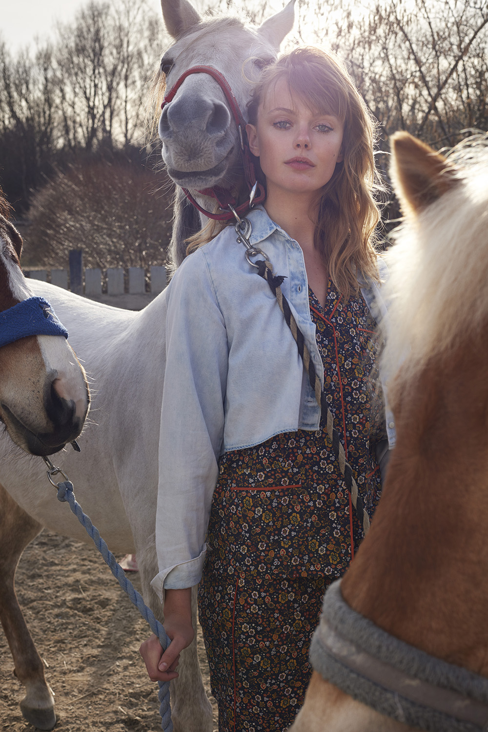 Wallpaper, Frida Gustavsson, model, women outdoors, horse, looking at viewer 1000x1498