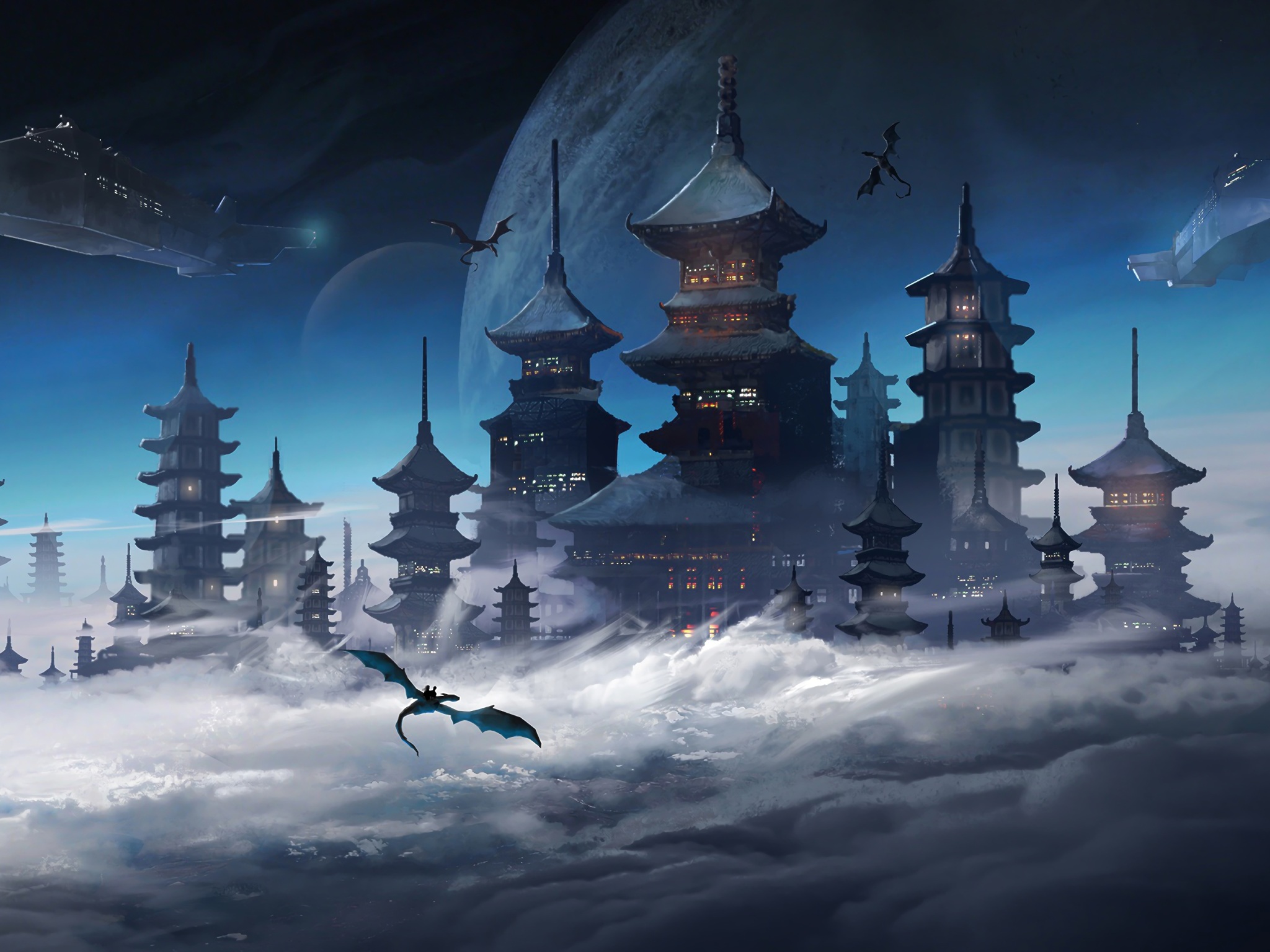 Wallpaper 4k Japanese Castle Fantasy Sci Fi Wallpaper