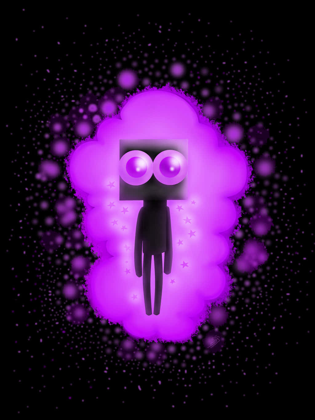 Download A Purple Robot With Eyes On A Black Background Wallpaper