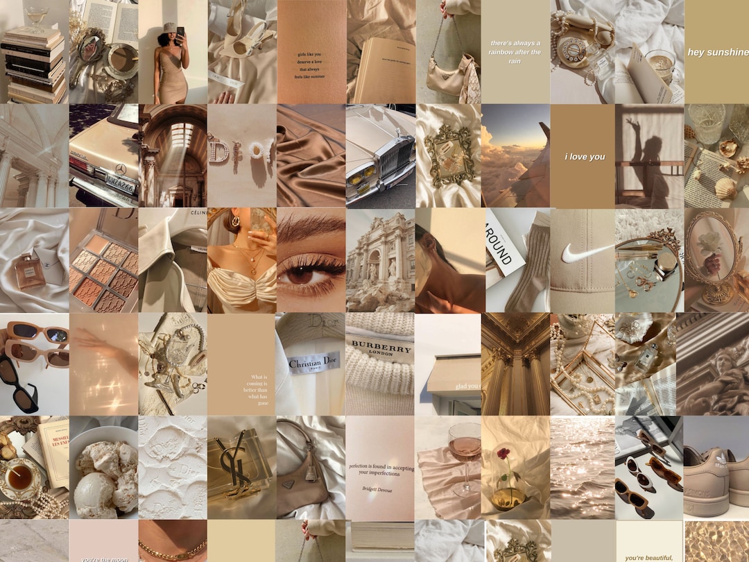 Beige Brown Aesthetic Photo Wall Collage Kit Boujee