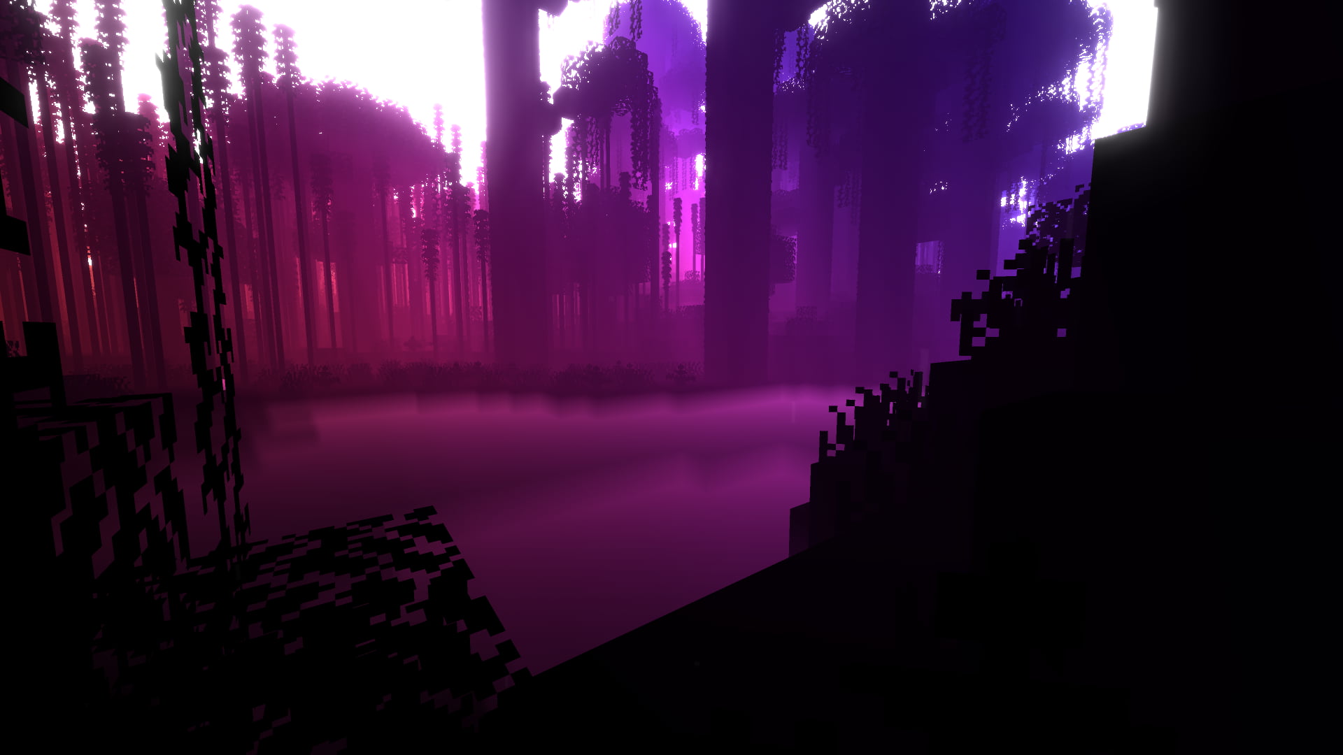 Wallpaper / 1080P, jungle, Minecraft nether, green, shaders, colorful, Minecraft, purple, blue free download