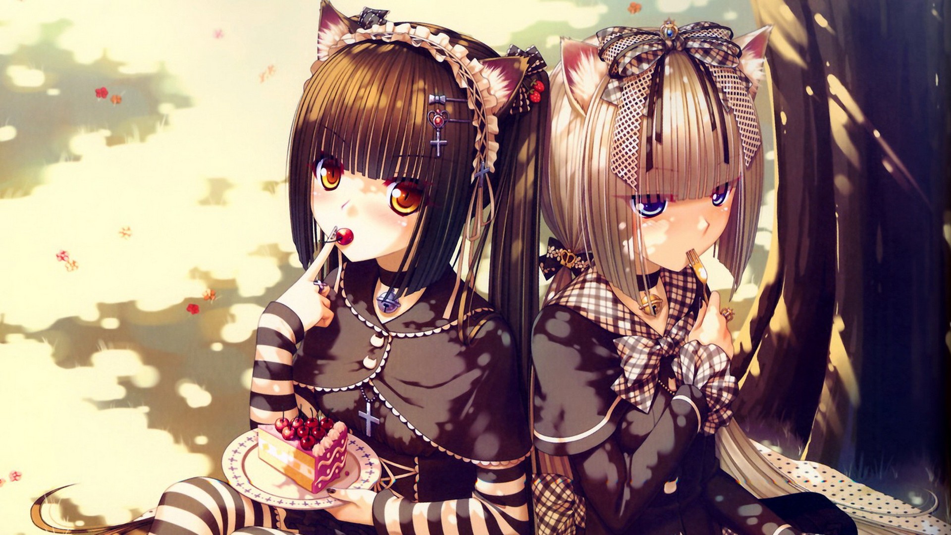 nekomimi, Gothic, Animal, Ears, Anime, Gothic, Dress, Sayori, Neko, Works, Anime, Girls, Striped, Clothing, Cakes, Chocolat, sayori, Vanilla, sayori, Striped, Legwear Wallpaper HD / Desktop and Mobile Background