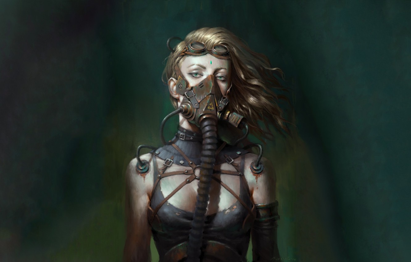 Wallpaper Future, Girl, Fantasy, Green Eyes, Science Fiction, Sci Fi, Digital Art, Artwork, Fantasy Art, Cyberpunk, Gas Masks Image For Desktop, Section фантастика