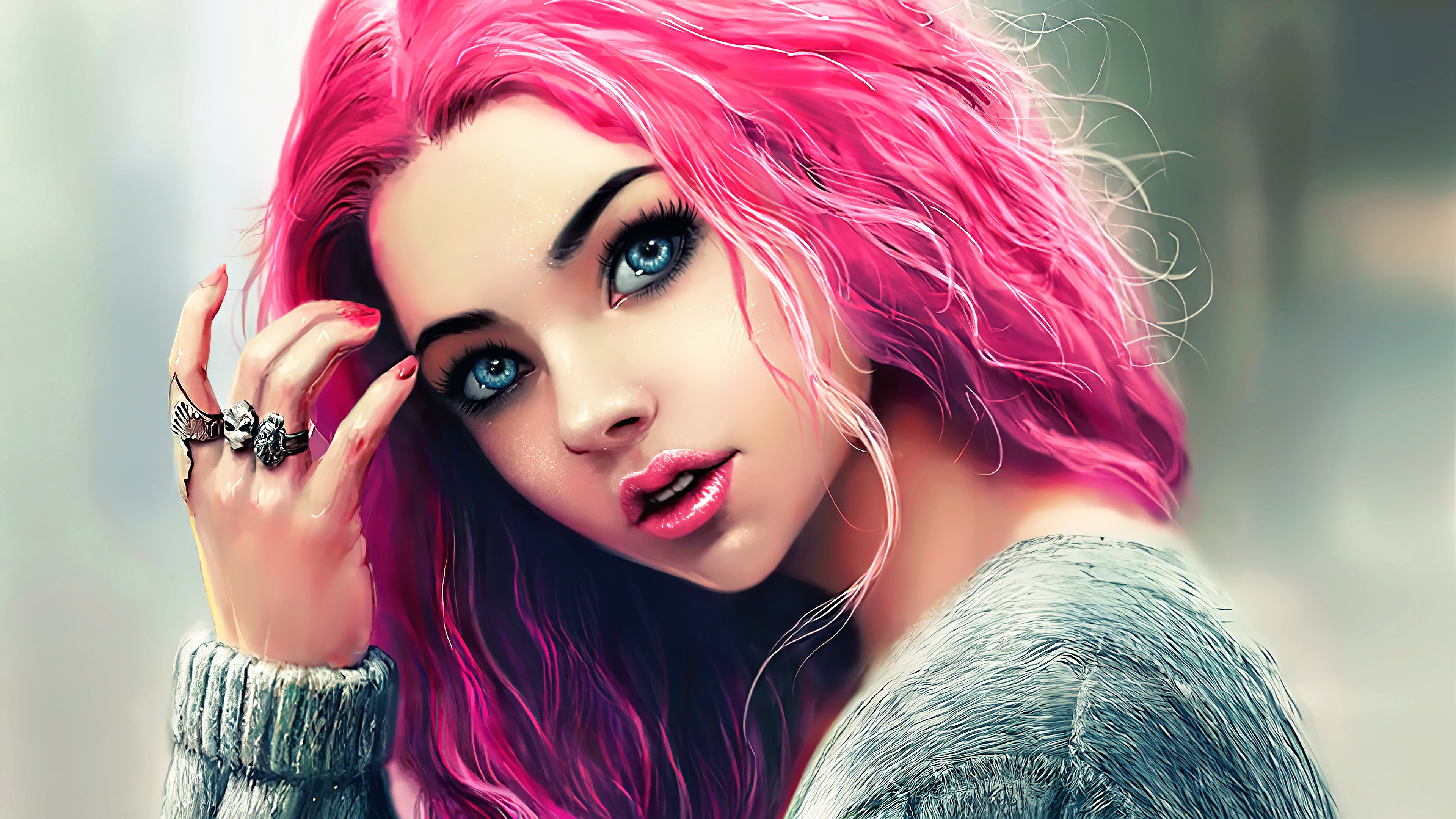 Wallpaper, science fiction, digital art, concept art, artwork, fantasy art, fan art, 3D, CGI, fantasy girl, women, pink hair 3840x2160