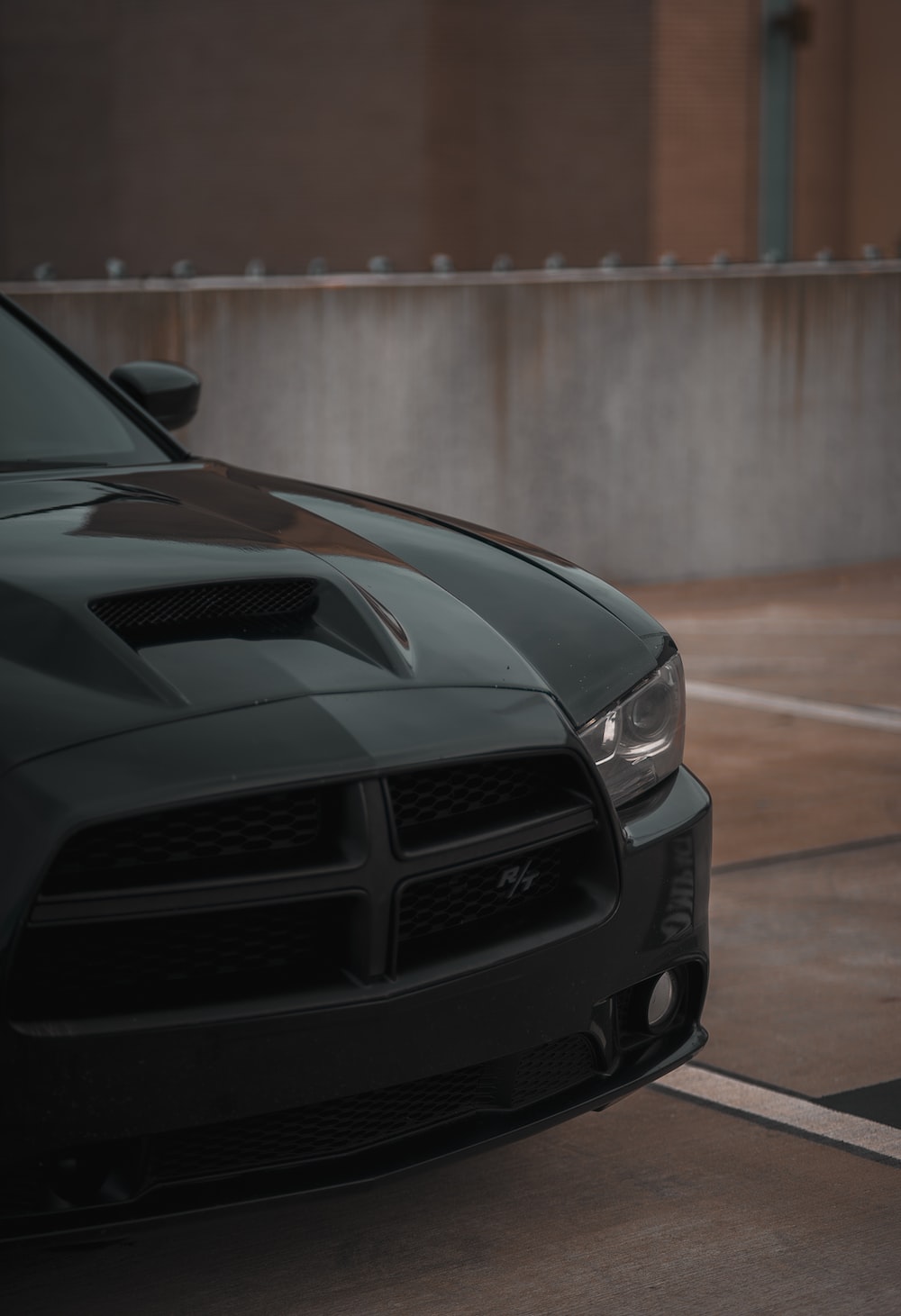 Black dodge charger parked on parking space photo
