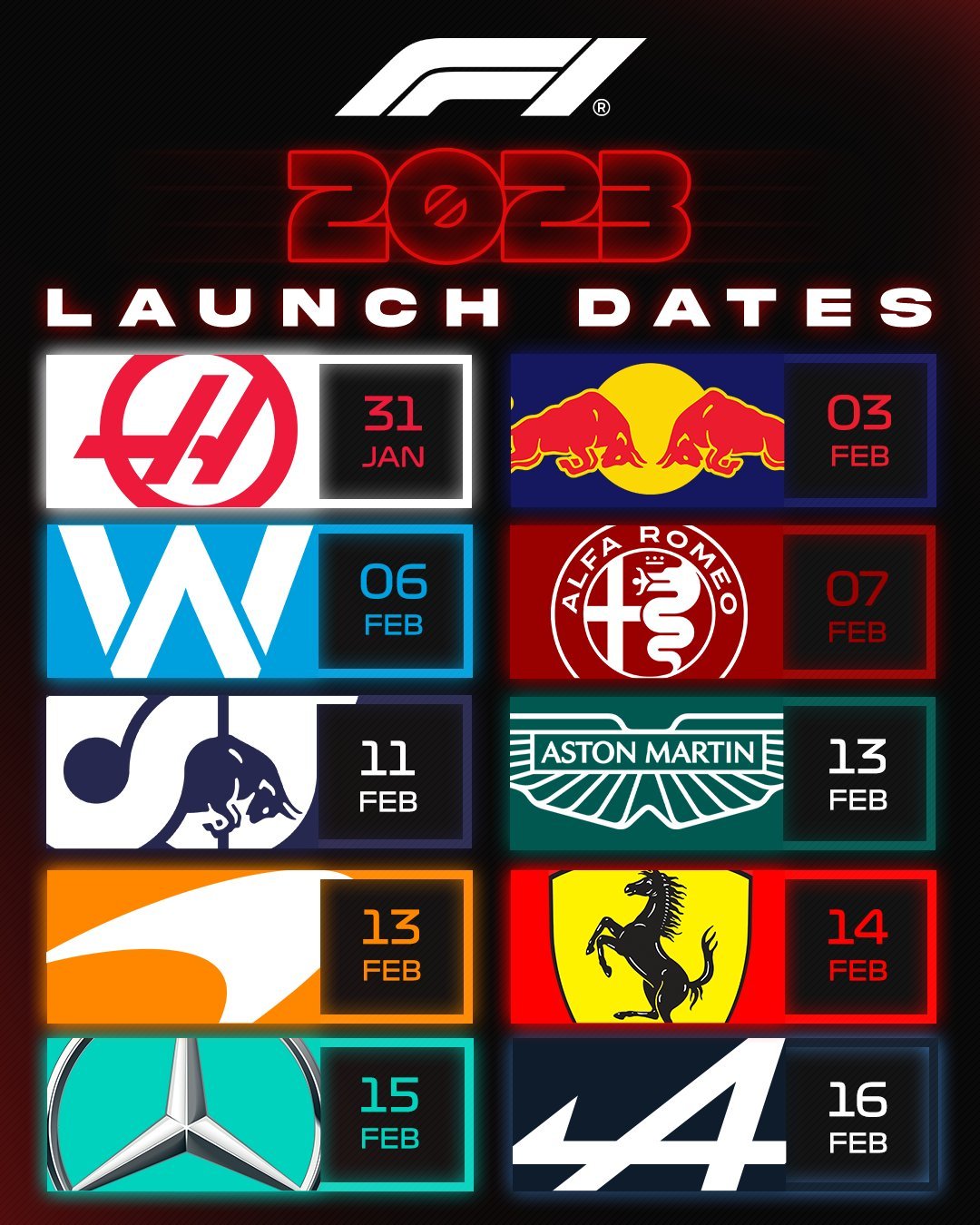 Formula 1: All 10 launch dates for the 2023 season!