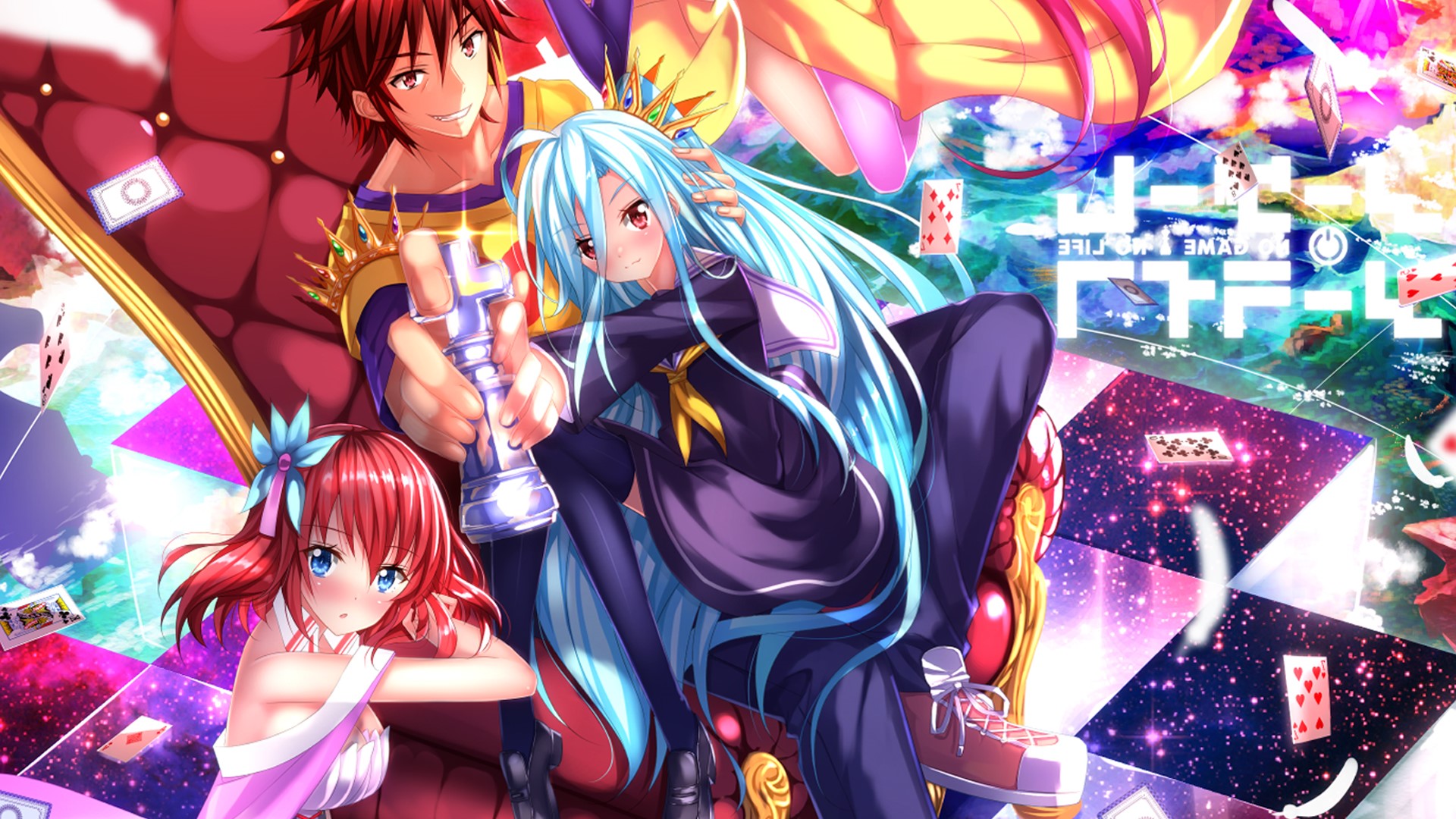 1920x1080 shiro no game no life sora no game no life stephanie dora blue hair anime cards chess anime boys anime girls blue eyes red eyes no game no life wallpaper