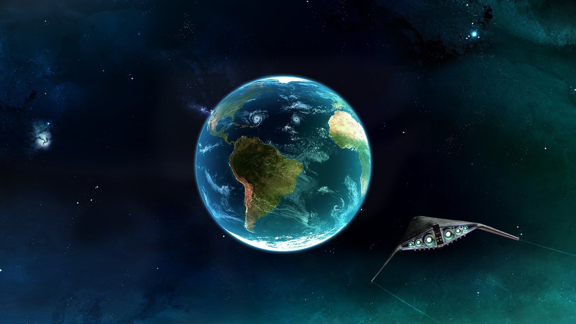 Outer space Earth fantasy art spaceships artwork wallpaperx1080